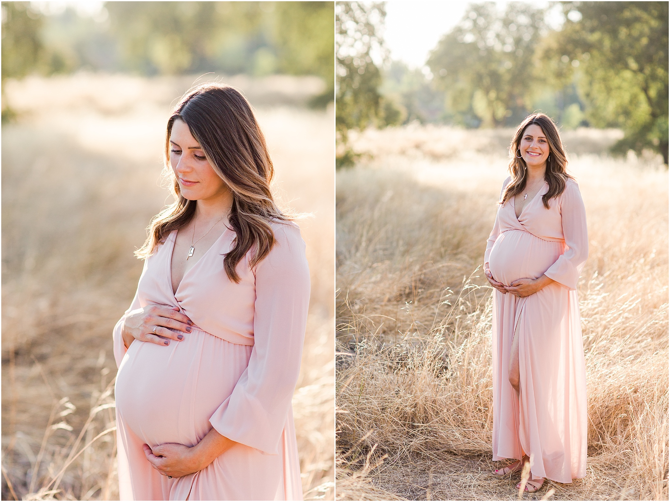 Fall Family Maternity Portraits Chico California Pastels in Grassy Field,