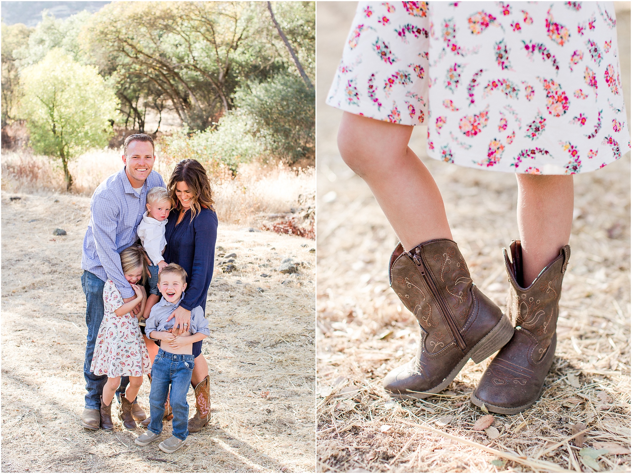 Fall Family Portraits Honey Run Covered Bridge Chico California Cowboy Boots,