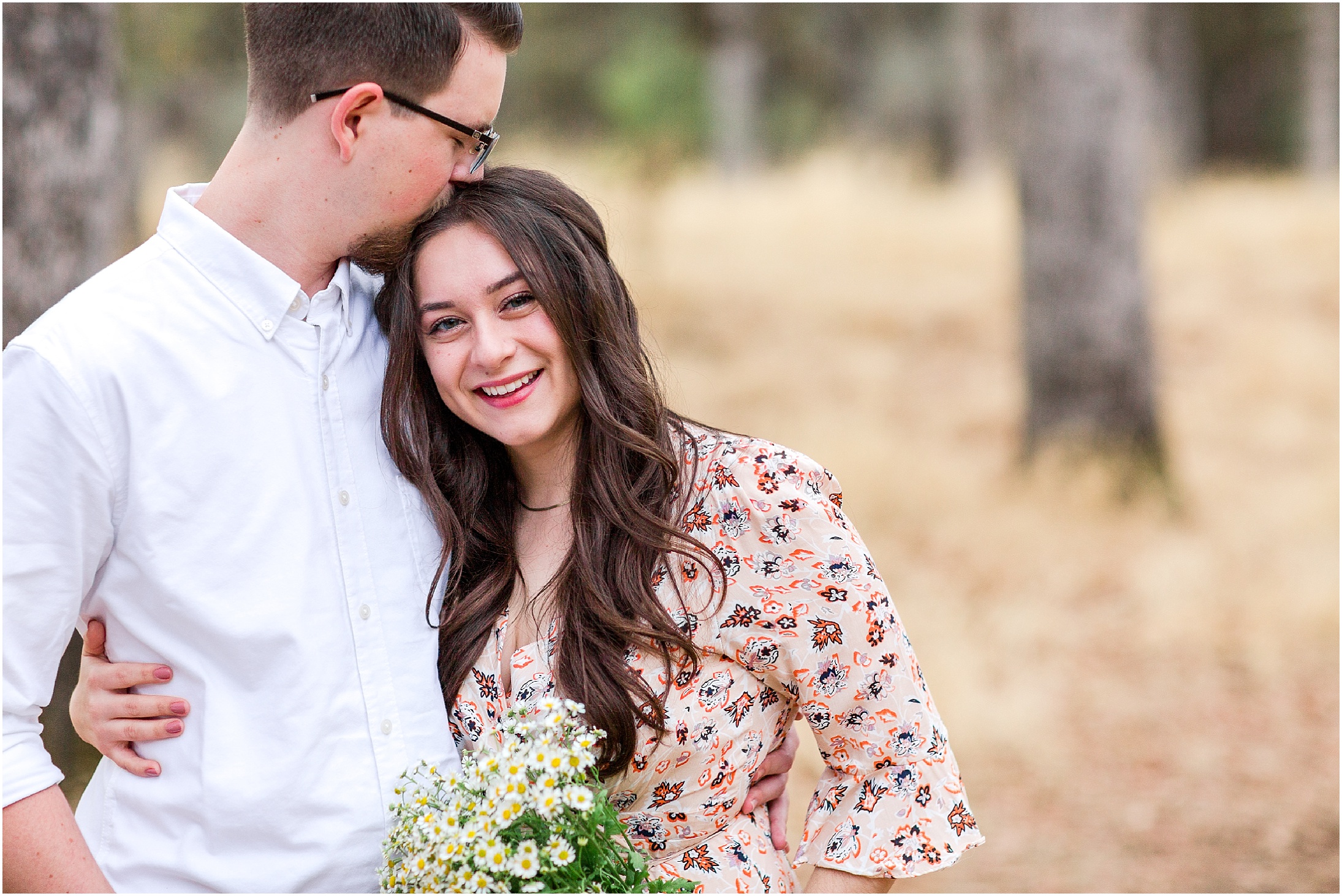 Upper Bidwell Park Engagement Session Chamomile Bouqet Engagement Ring,