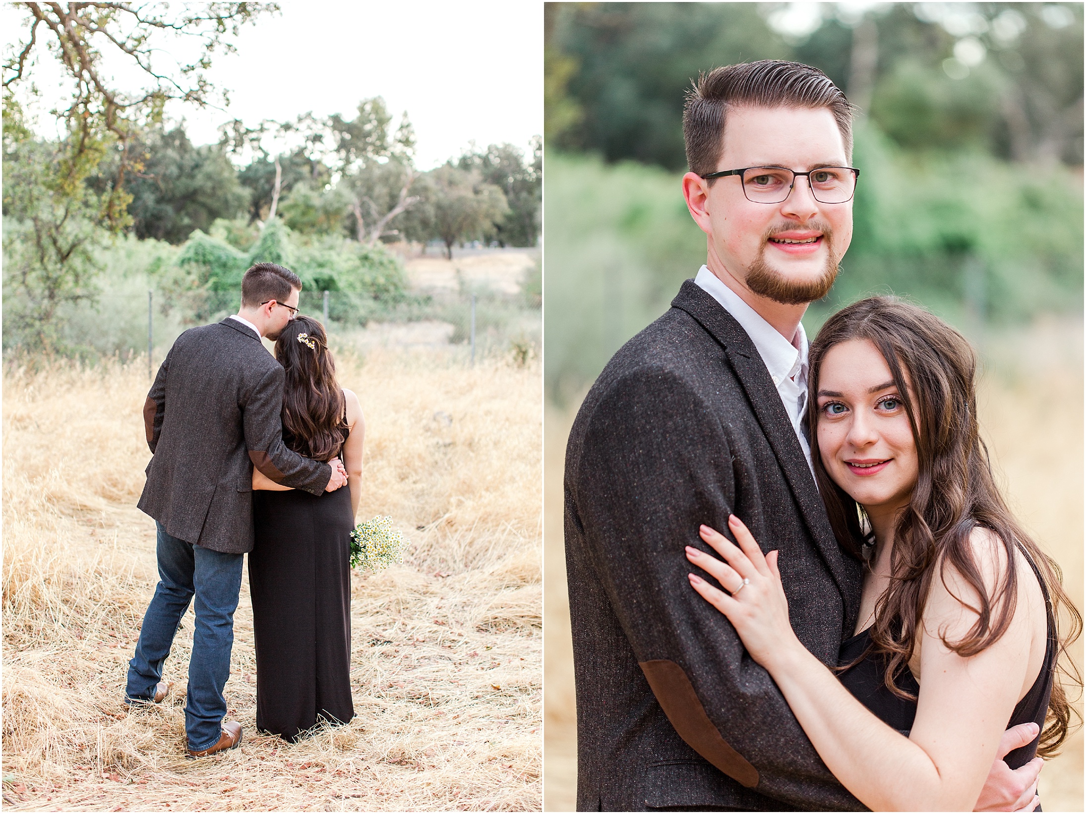 Upper Bidwell Park Engagement Session Chamomile Bouqet Engagement Ring,