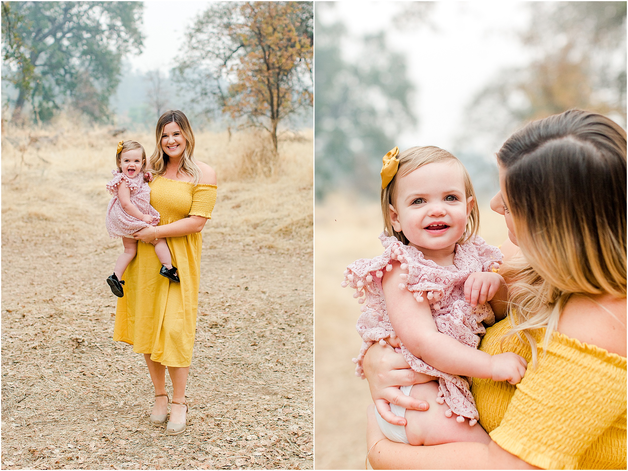 Upper Bidwell Park Chico California Fall Family Portraits Yellow Dress,