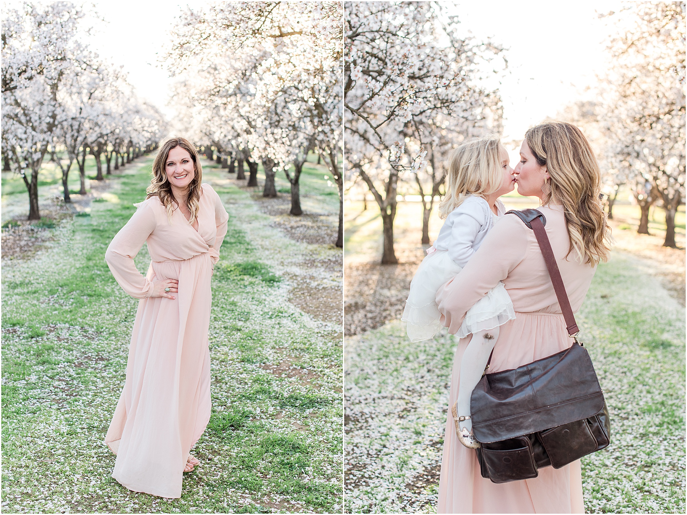Spring Almond Blossoms Family Portraits Neutrals and Pink Floral Bouquet,