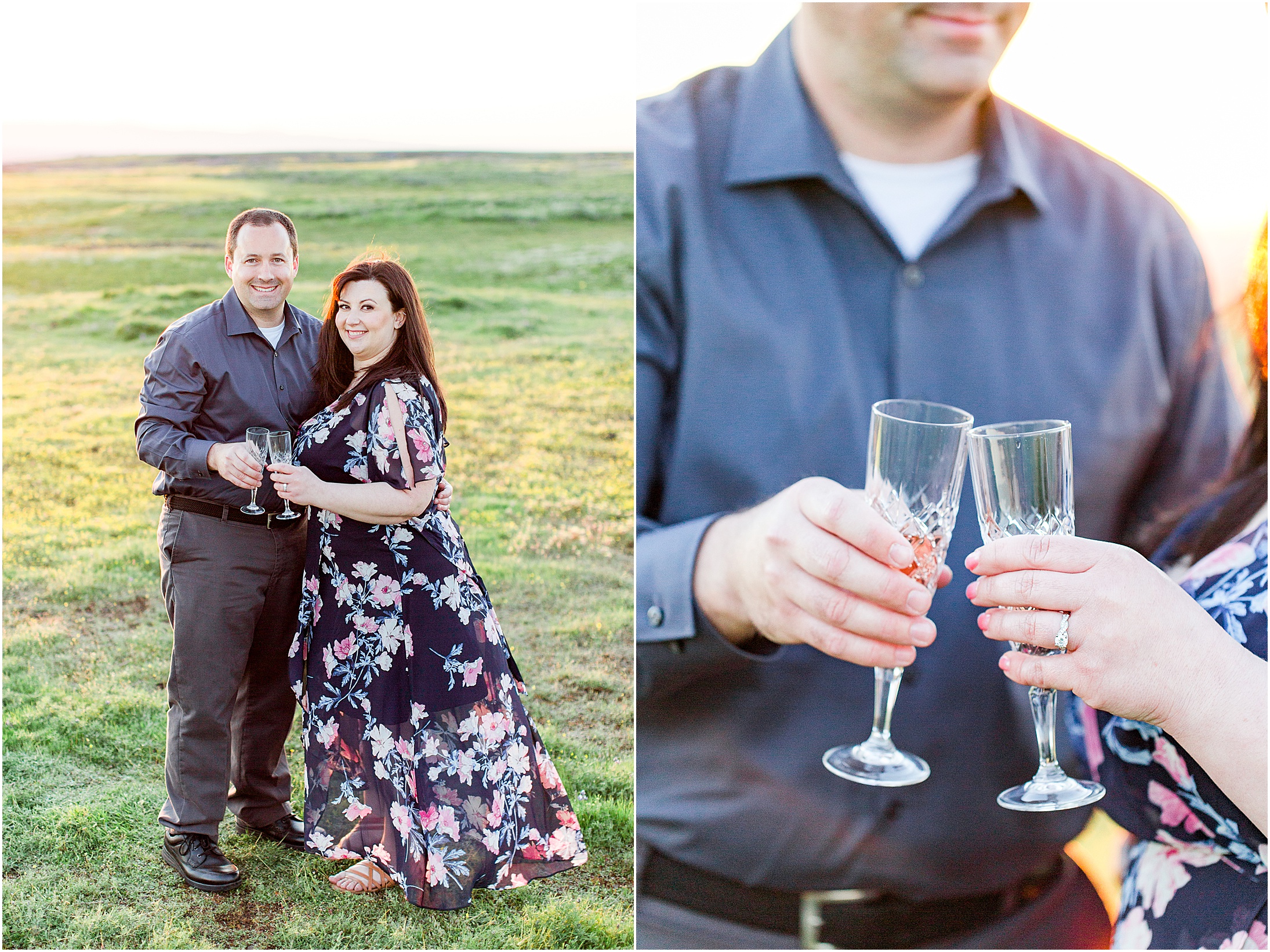 Table Mountain Butte County Spring Wildflowers Engagement Session Champagne Toast