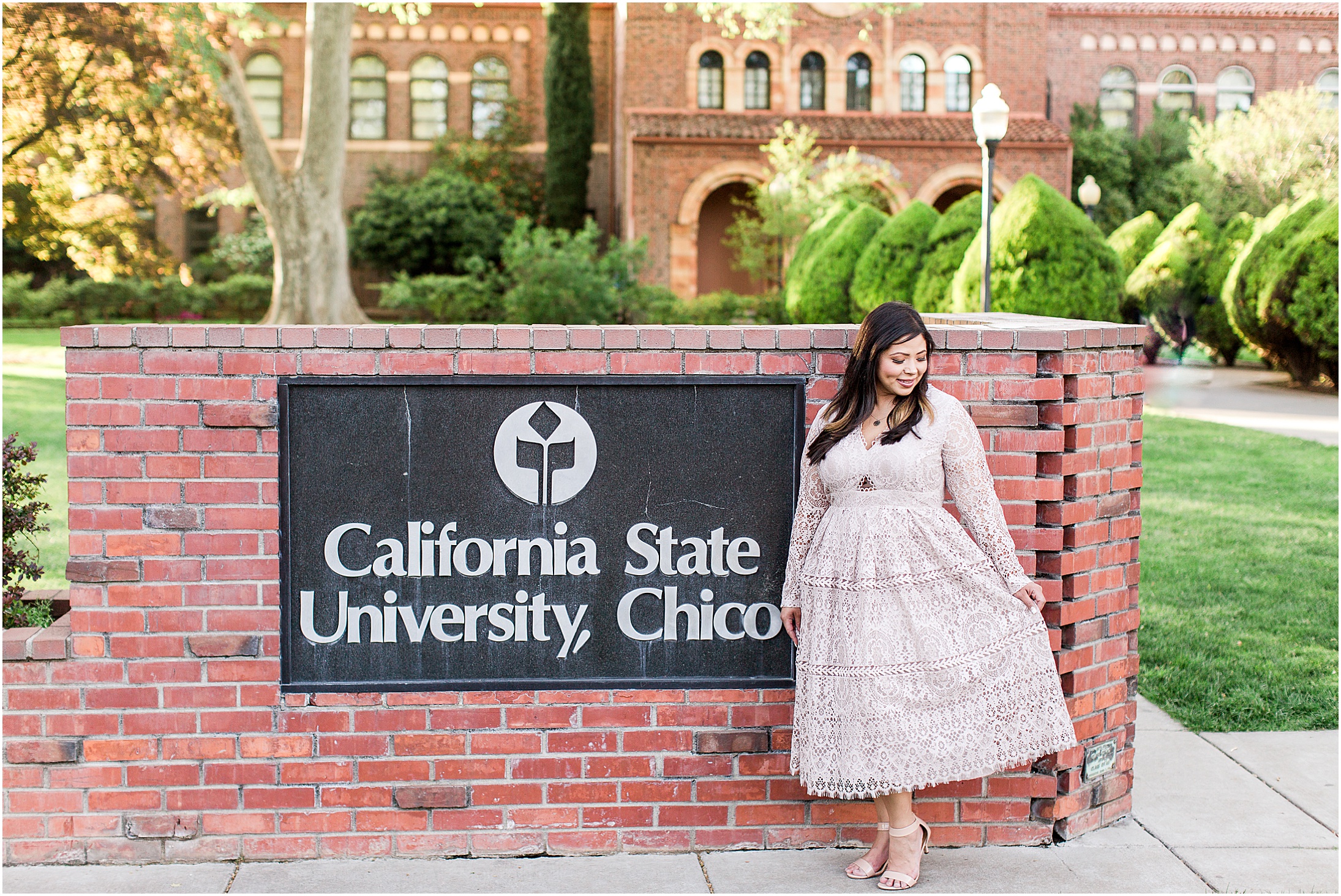 California State University Chico Kendall Hall College Senior Session Blush Dress,