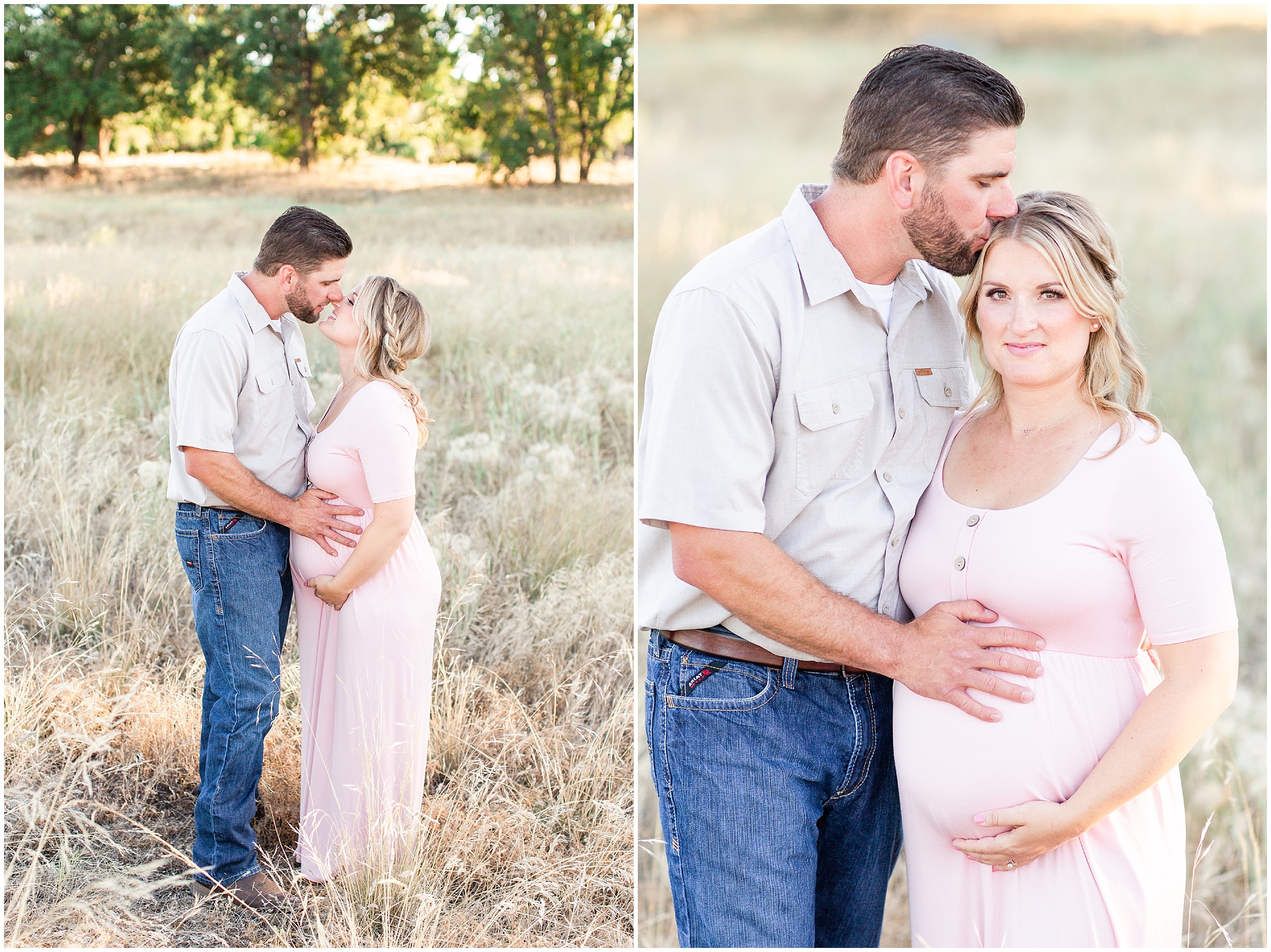 Romantic Sunset Maternity Session in Tall Grass,