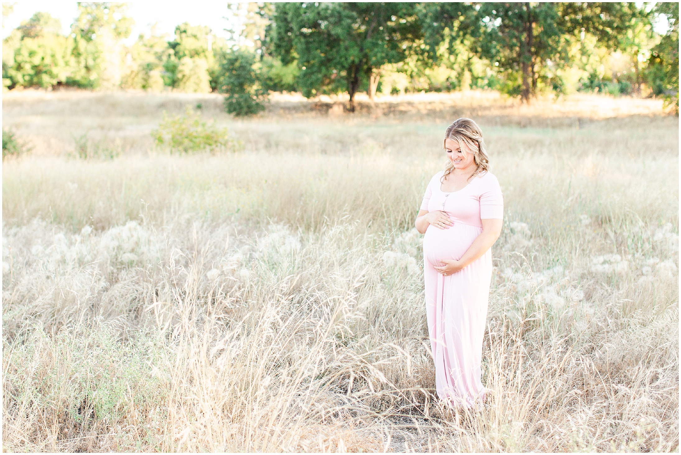 Romantic Sunset Maternity Session in Tall Grass,