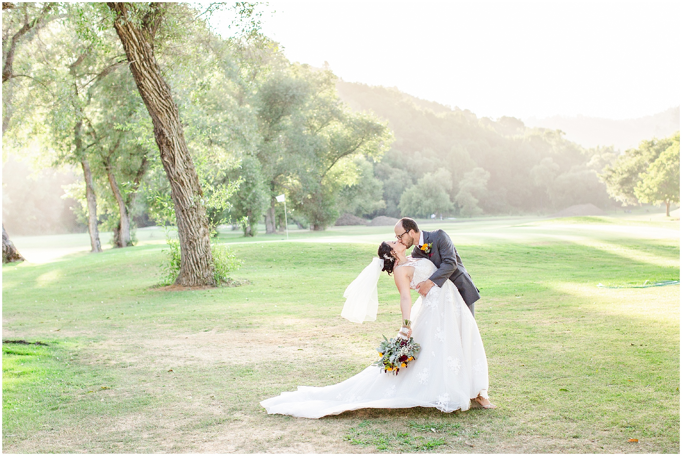 Bride and Groom Kiss and Dip on Golf Course Wedgewood Wedding Redwood Canyon | Alexis + Kyle
