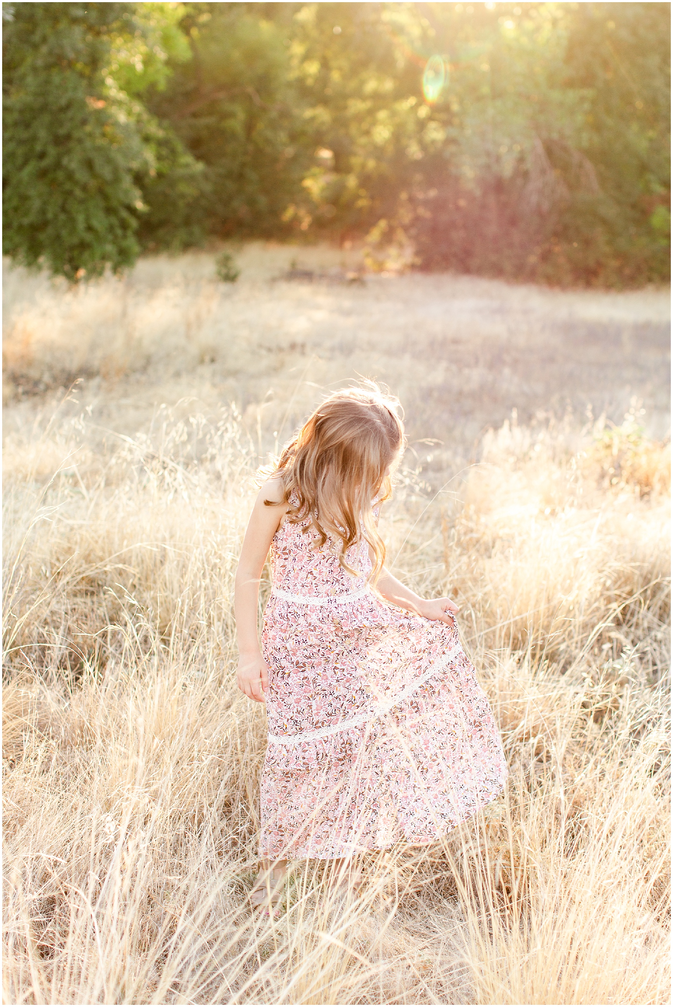 Romantic Grassy Fields Family Portrait Session at Sunset Chico California,