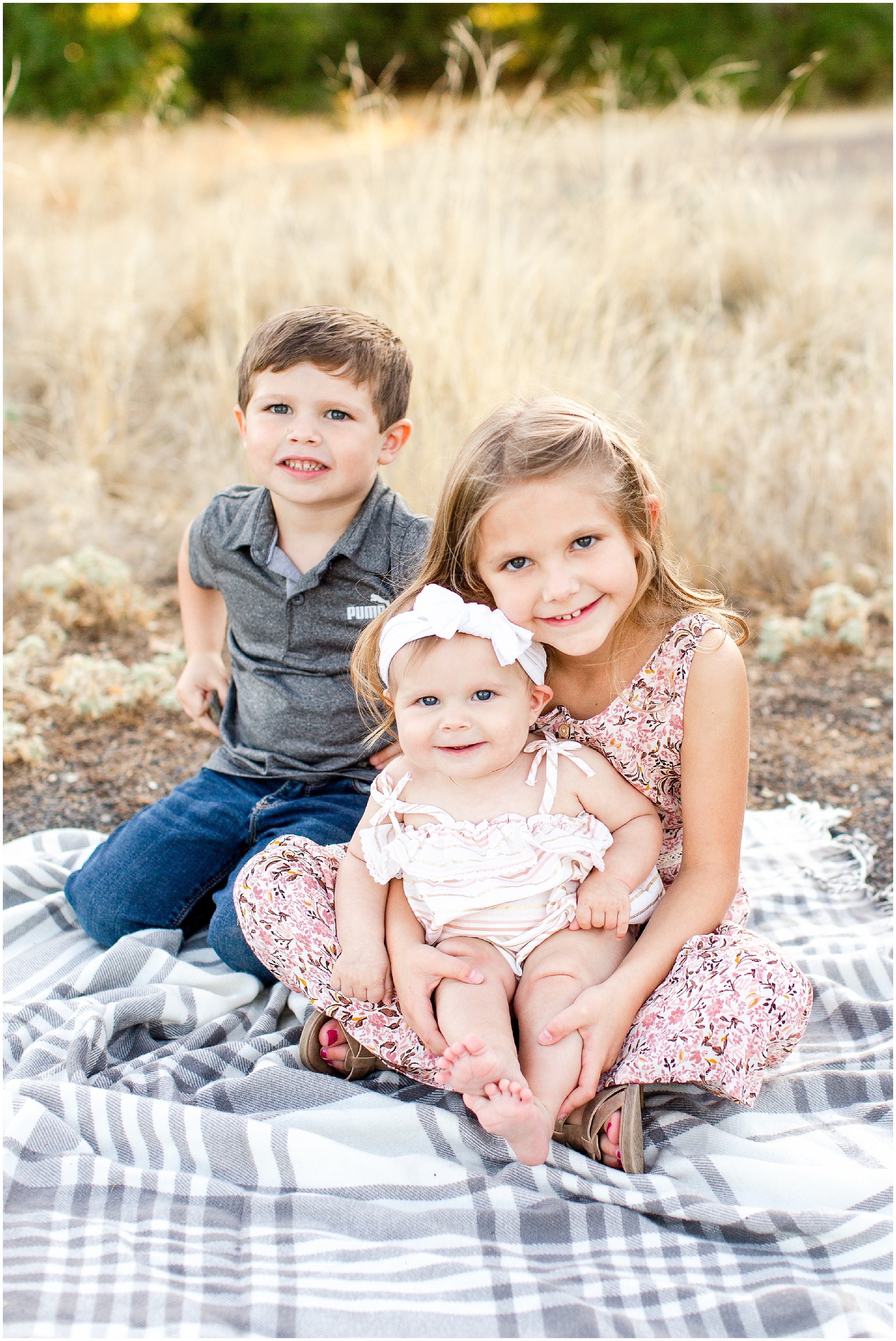 Romantic Grassy Fields Family Portrait Session at Sunset Chico California,