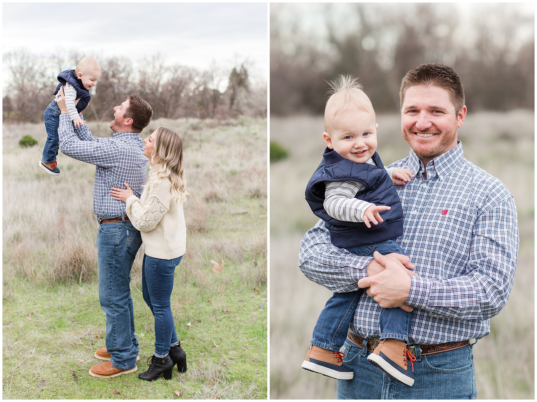Grassy Field Family Session Winter January First Birthday,