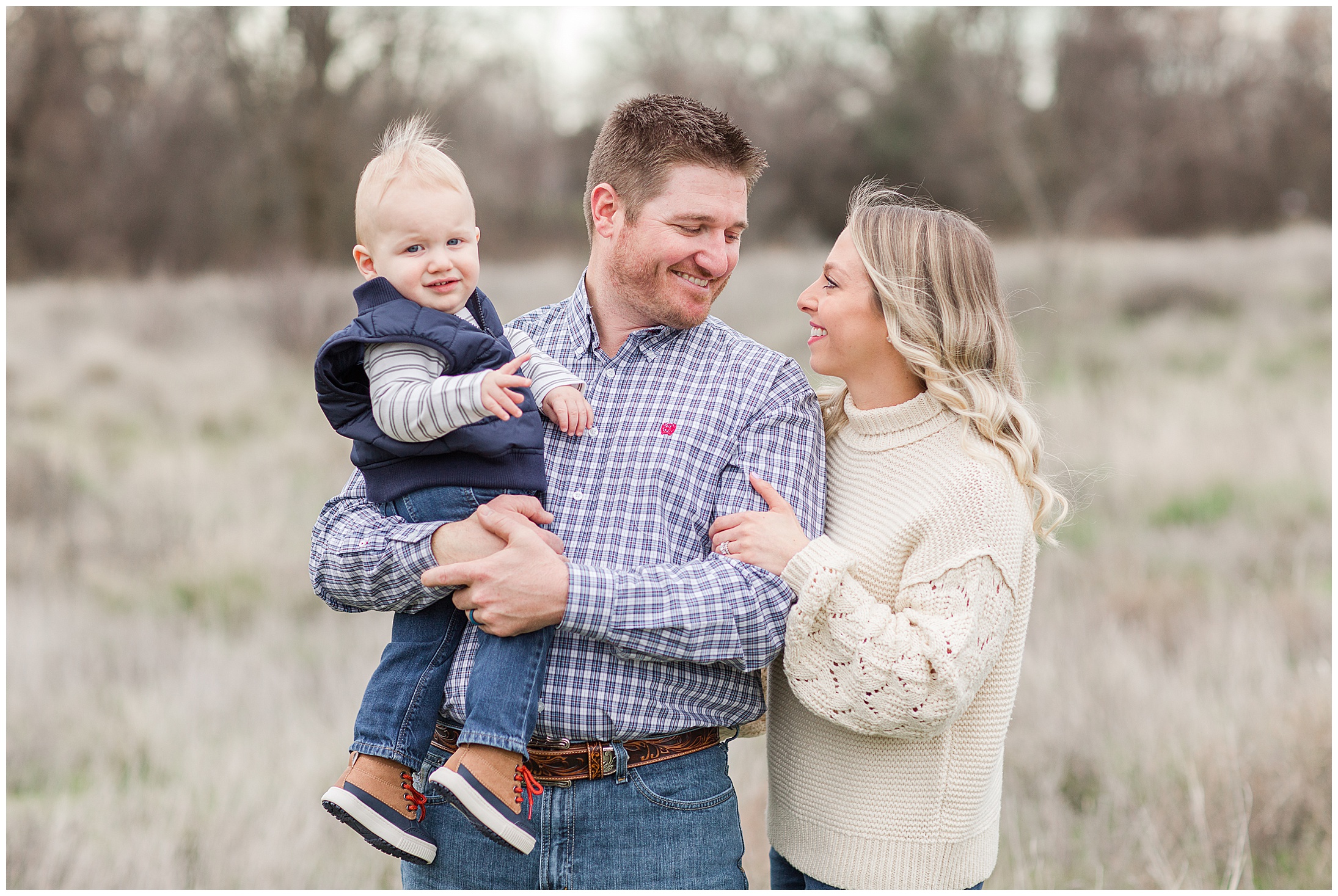 Grassy Field Family Session Winter January First Birthday,