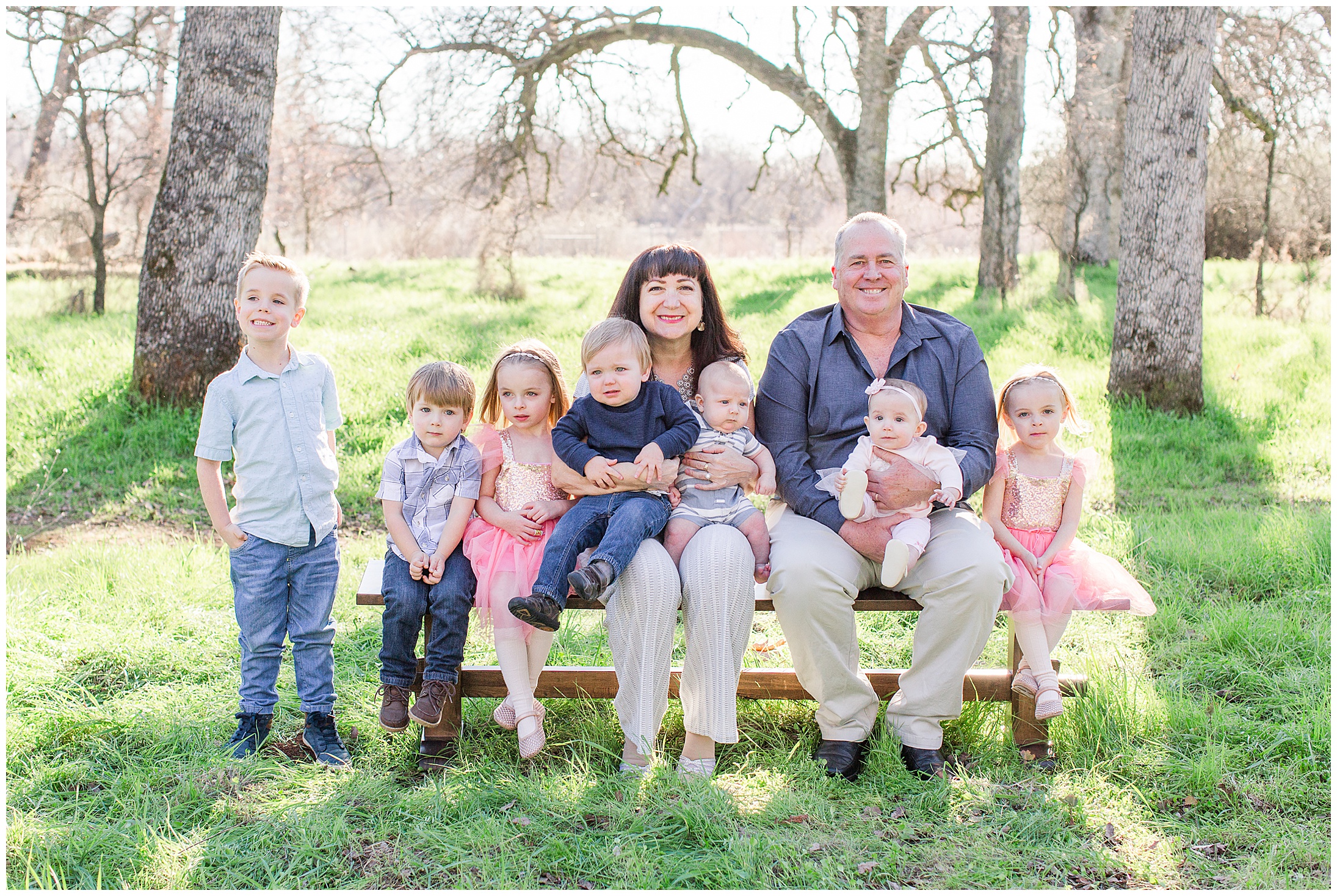 Large Extended Family Session Upper Bidwell Park Chico California Bench Blanket Grandparents,