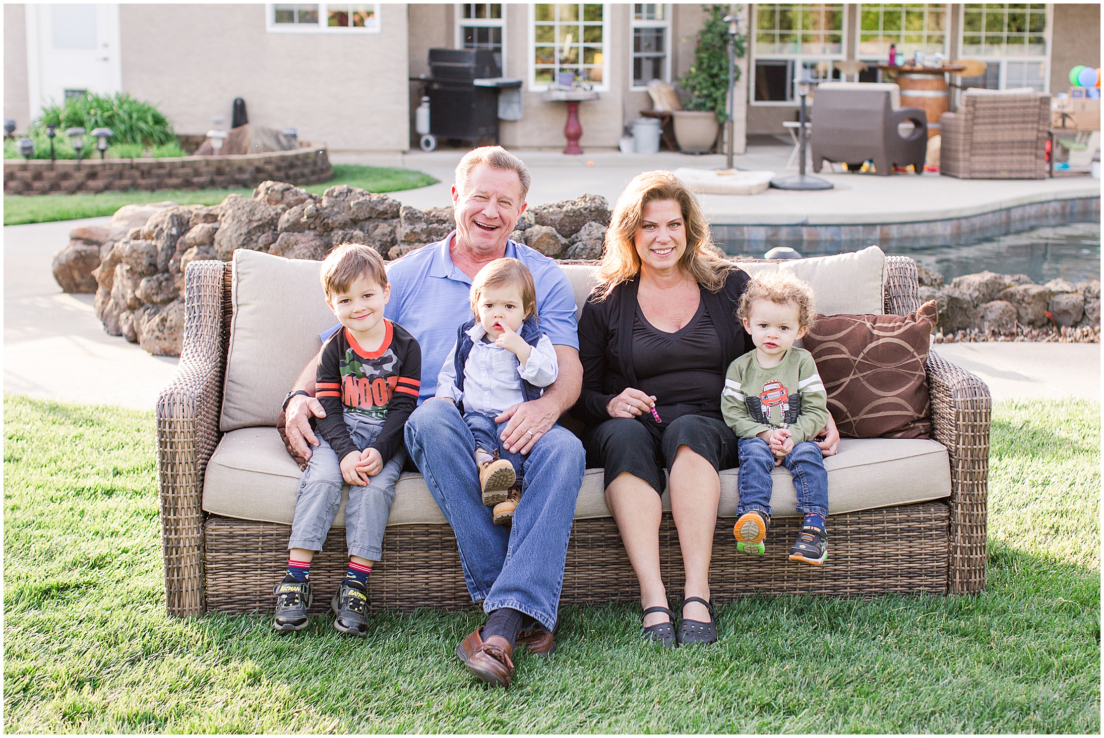 Family on a Bench in the Backyard | Susan + Tim
