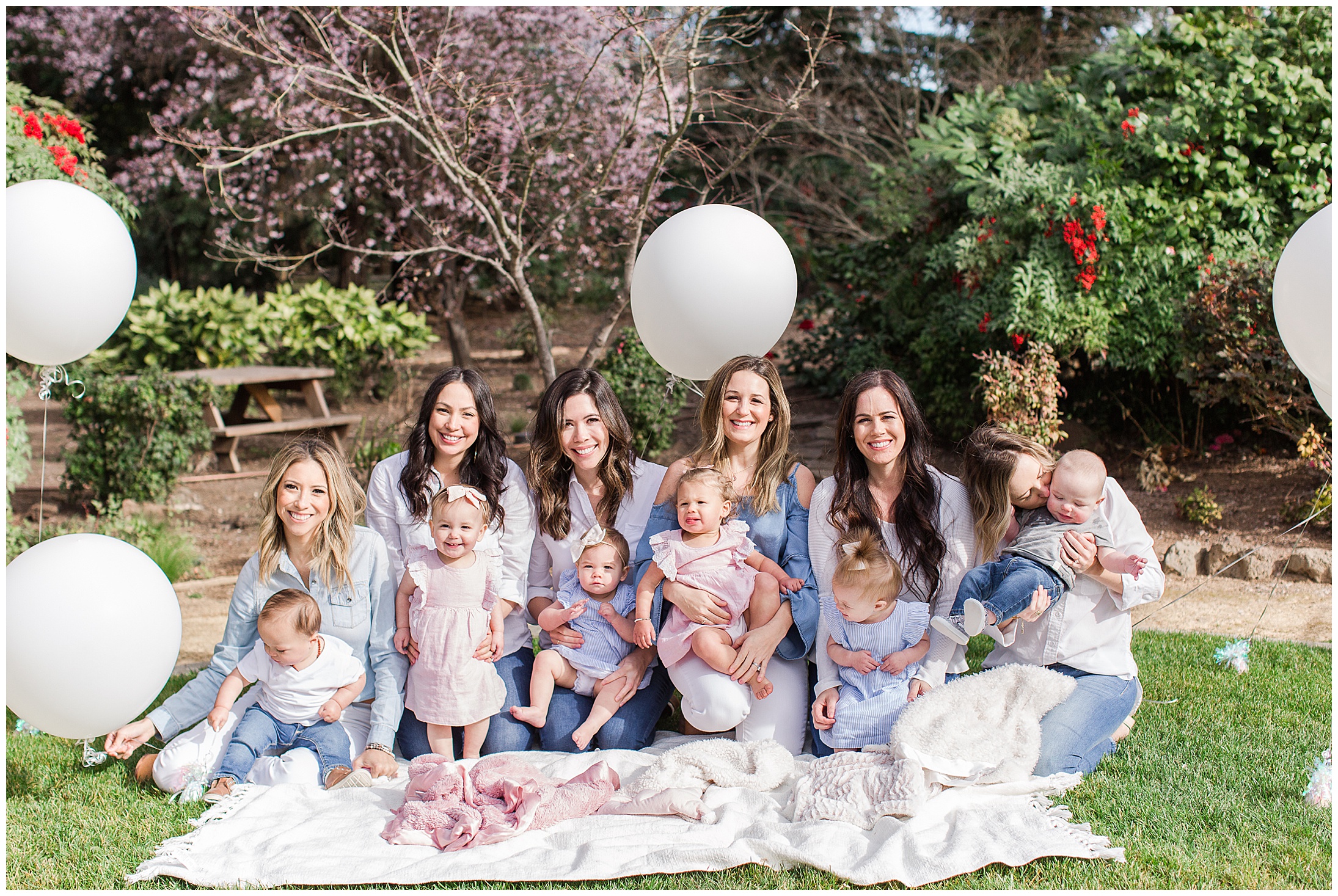 Girlfriends Babies Family Session One-year-old Mom Balloons Bows Mommy and Me,