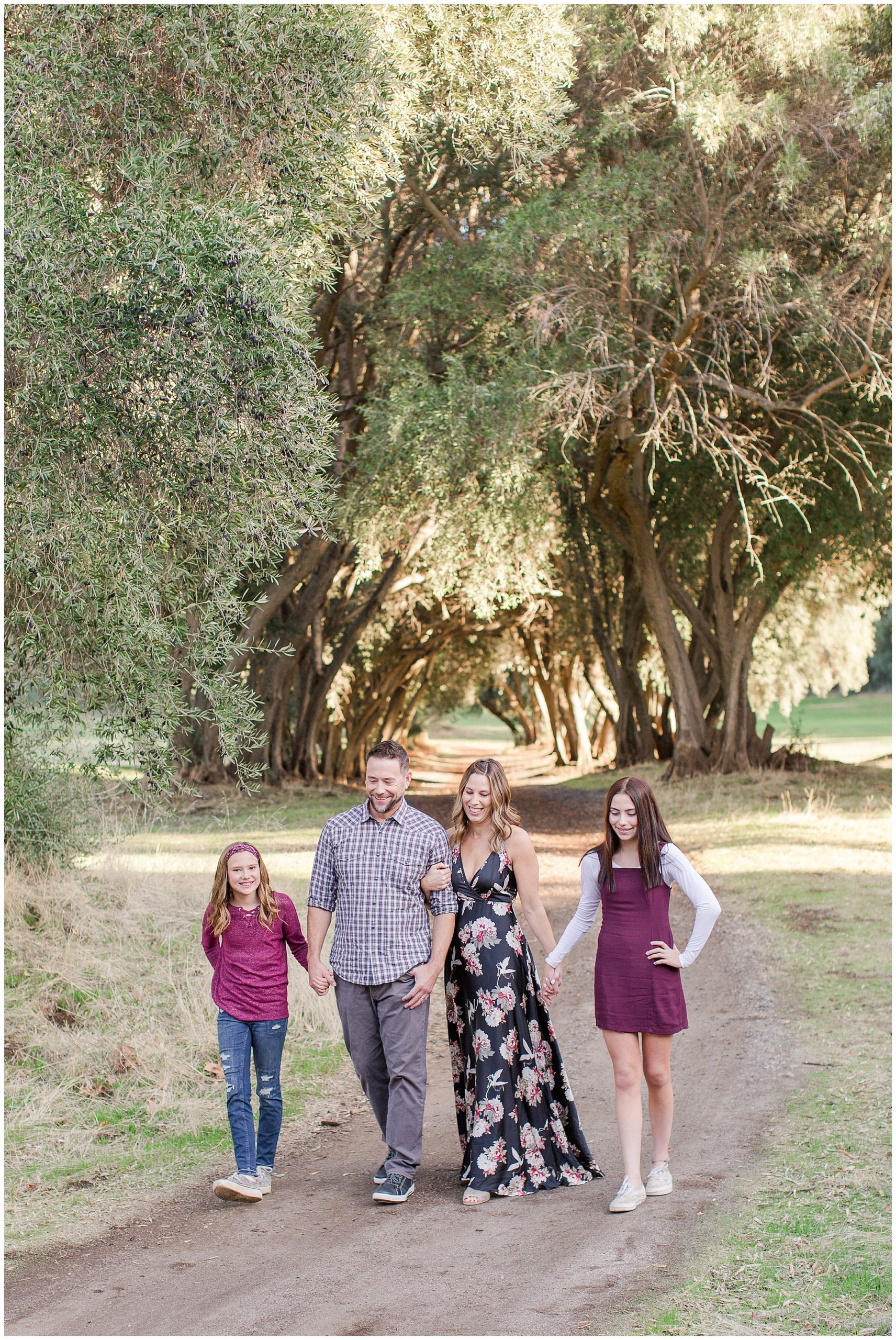 Fall Family Walking in Olive Grove | Kimberly + Jeff