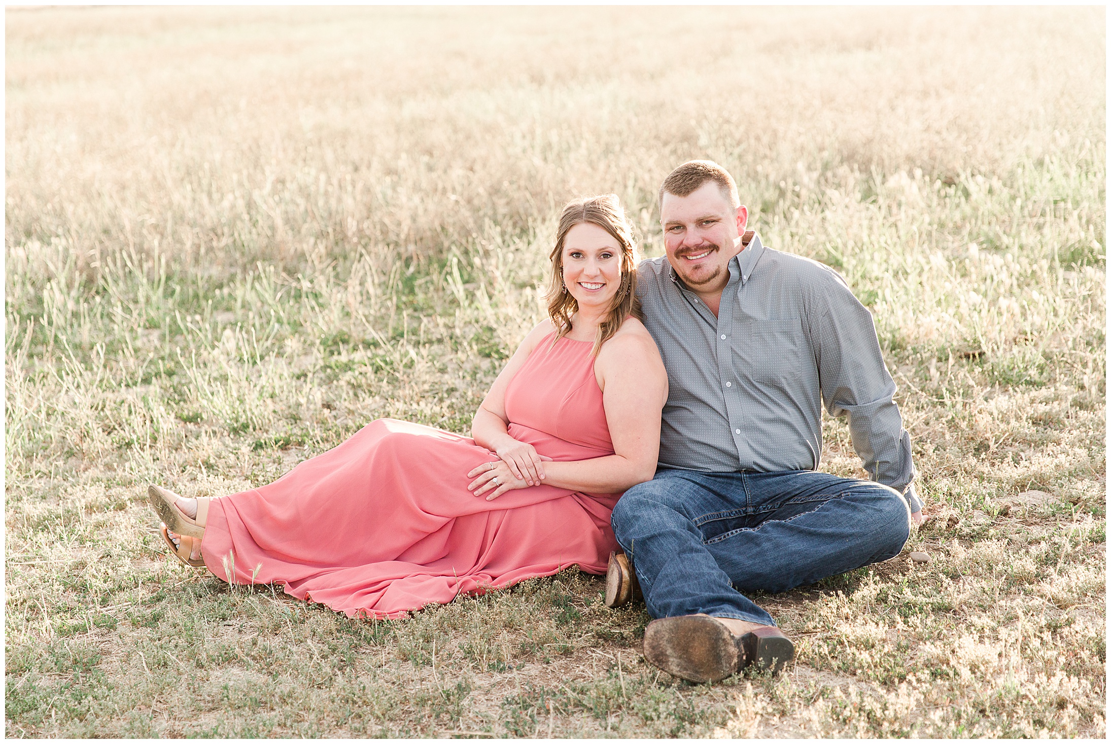 Red Bluff Ranch Engagement Session Grass Field Country Pink Dress,