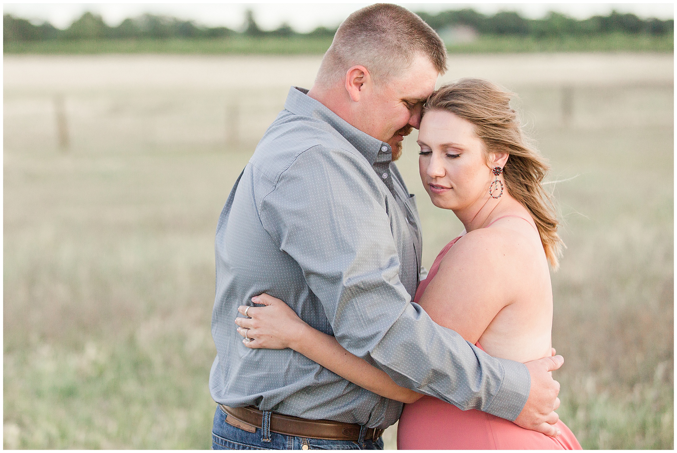 Red Bluff Ranch Engagement Session Grass Field Country Pink Dress,