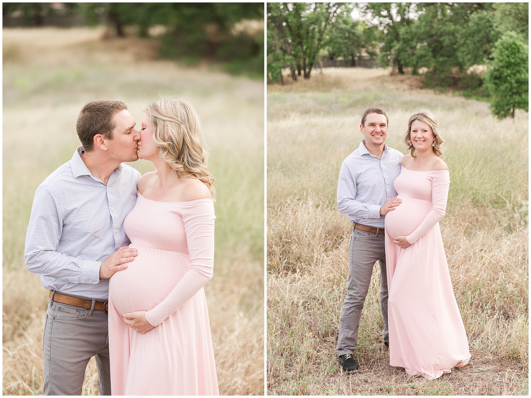 Grass Field Valley Oak Trees Maternity Session Chico California Pink Dress,