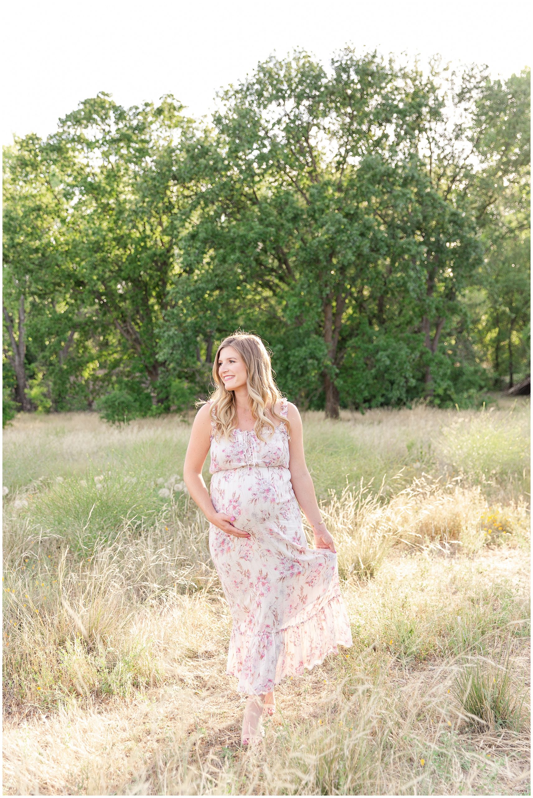Maternity Session Walking in Grass Field | Andie + Steven