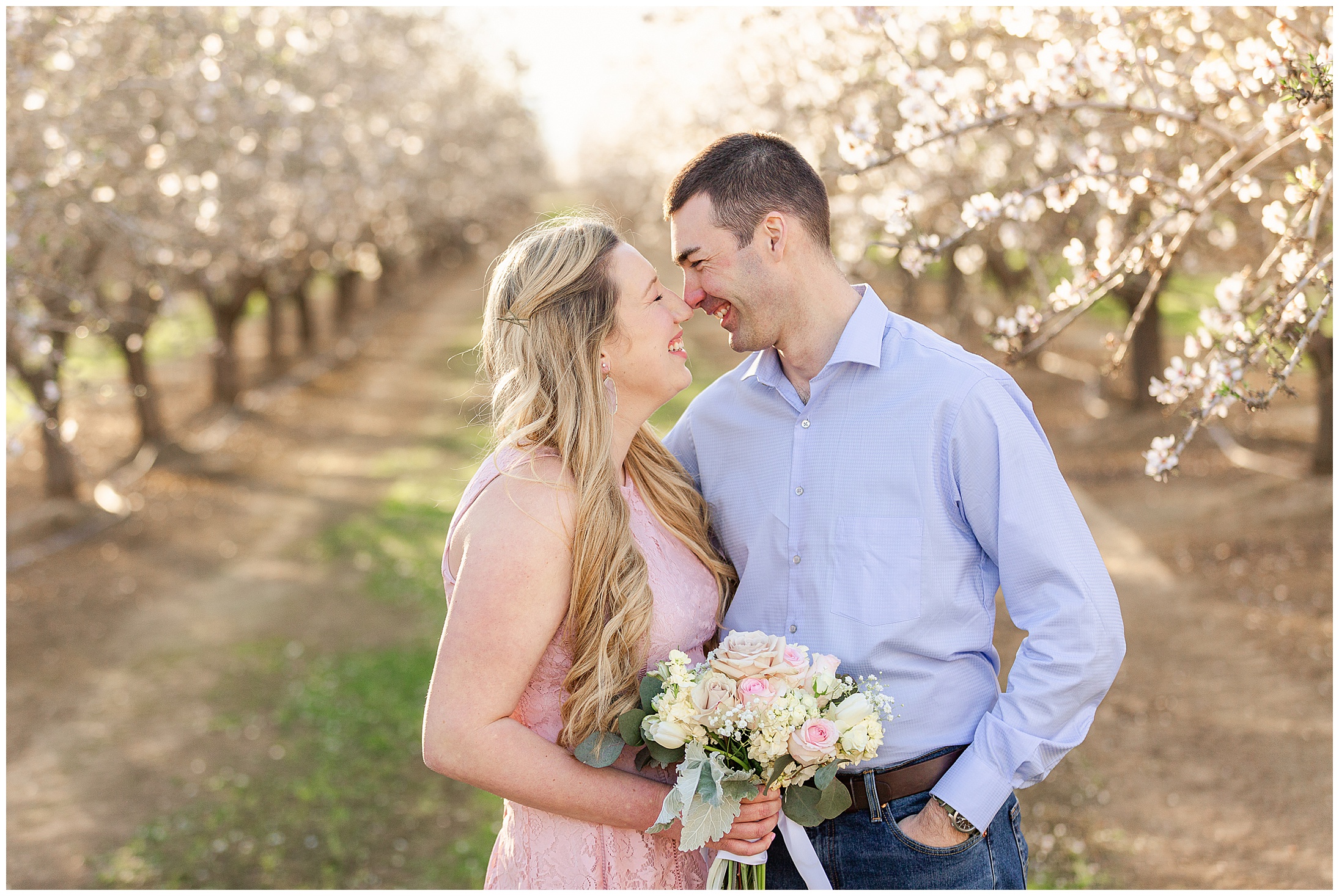 Almond Blossom Orchard Engagement Session Orland CA February,