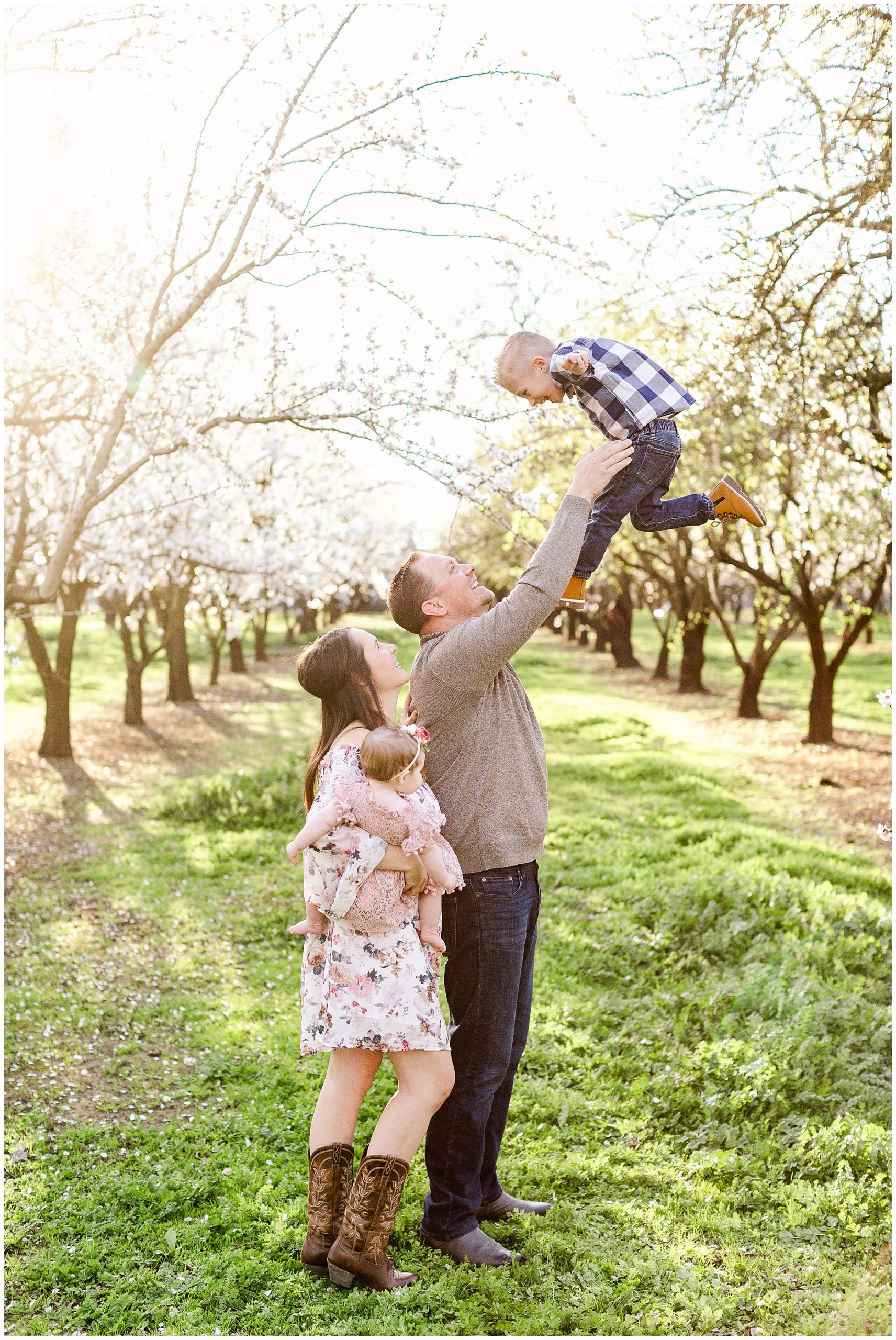 Playing in Almond Orchard Blossoms | Alyssa + Ben