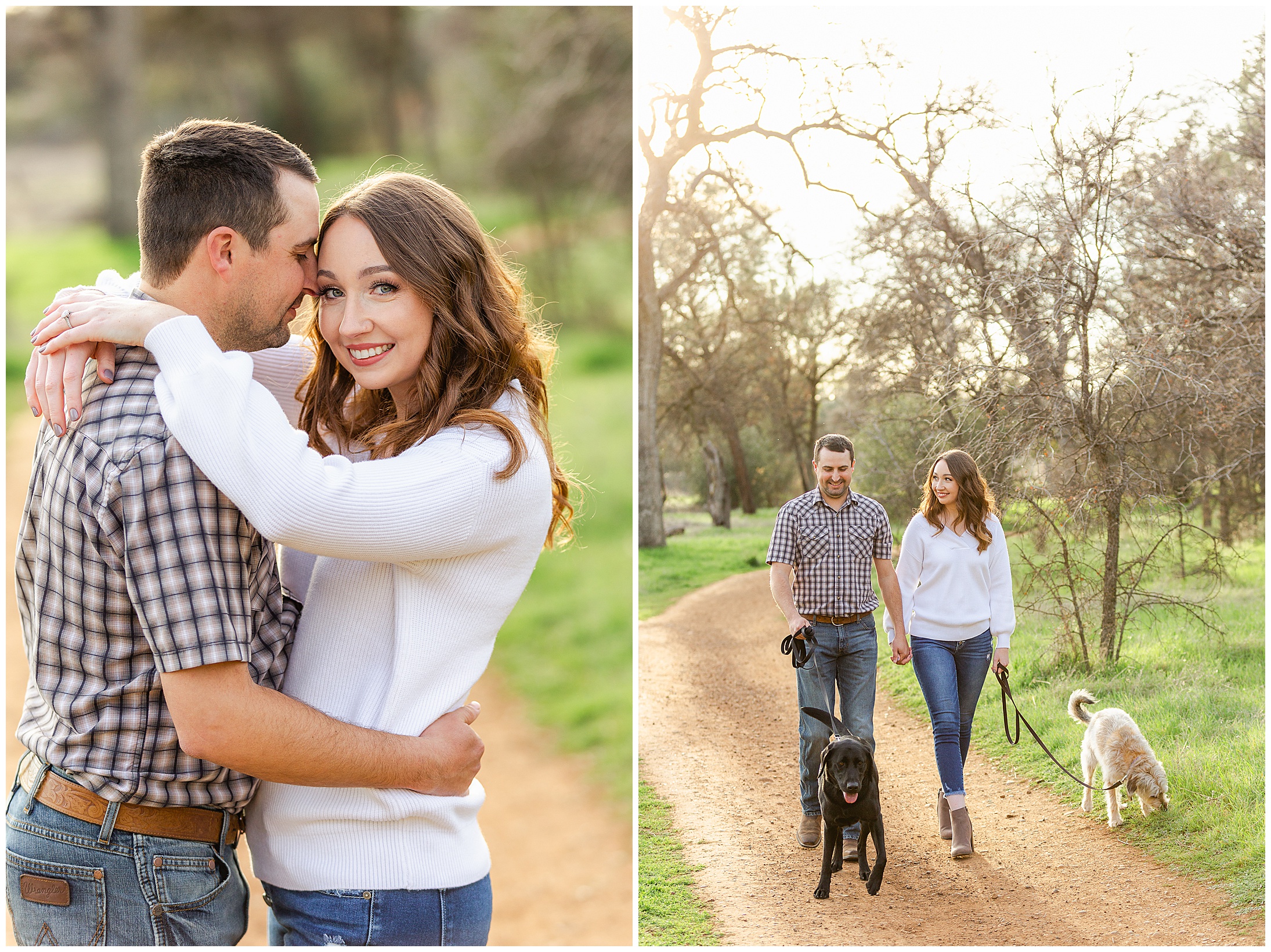 Upper Bidwell Park Engagement Session Chico CA Dogs Blue Dress,