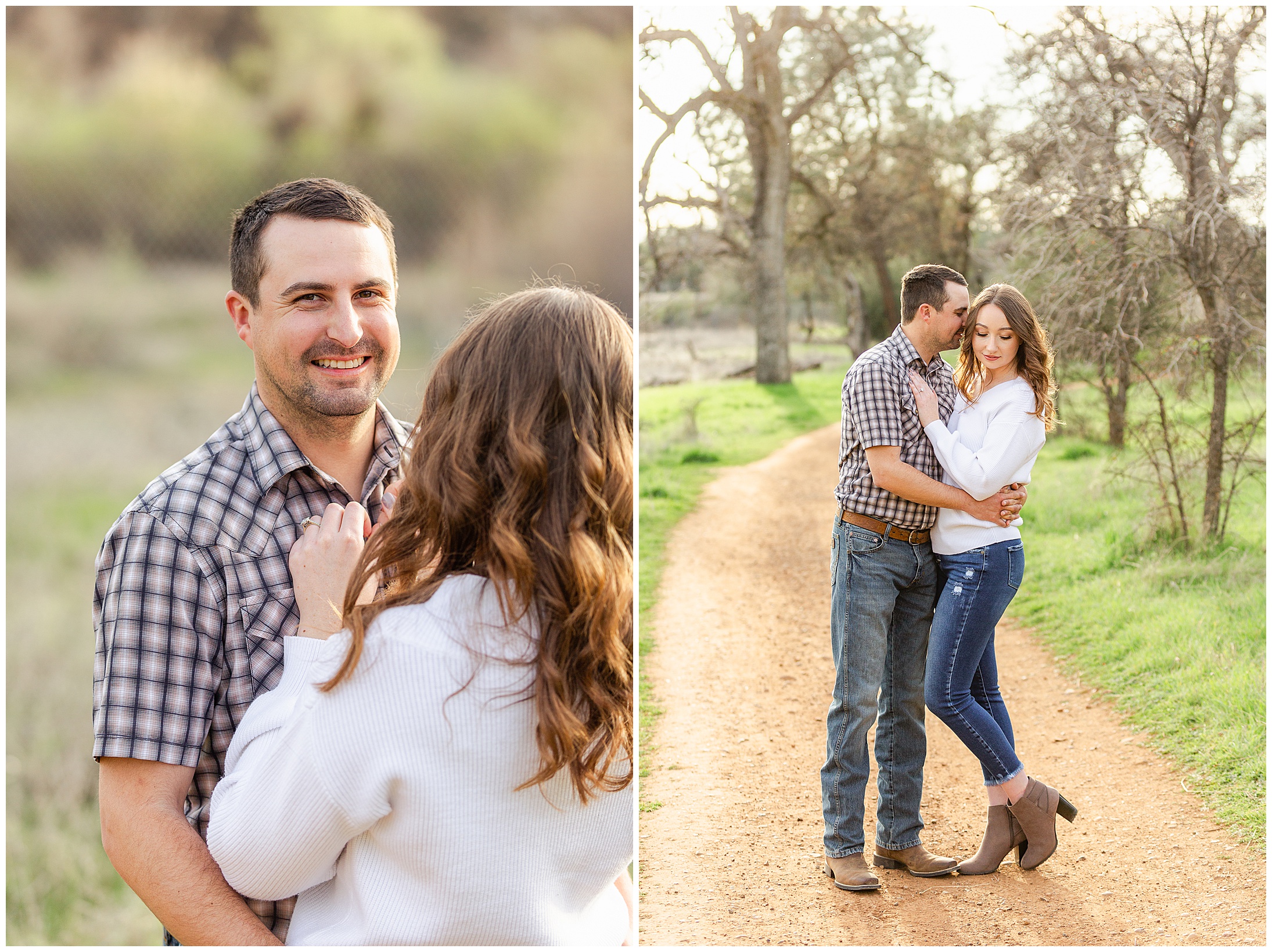 Upper Bidwell Park Engagement Session Chico CA Dogs Blue Dress,