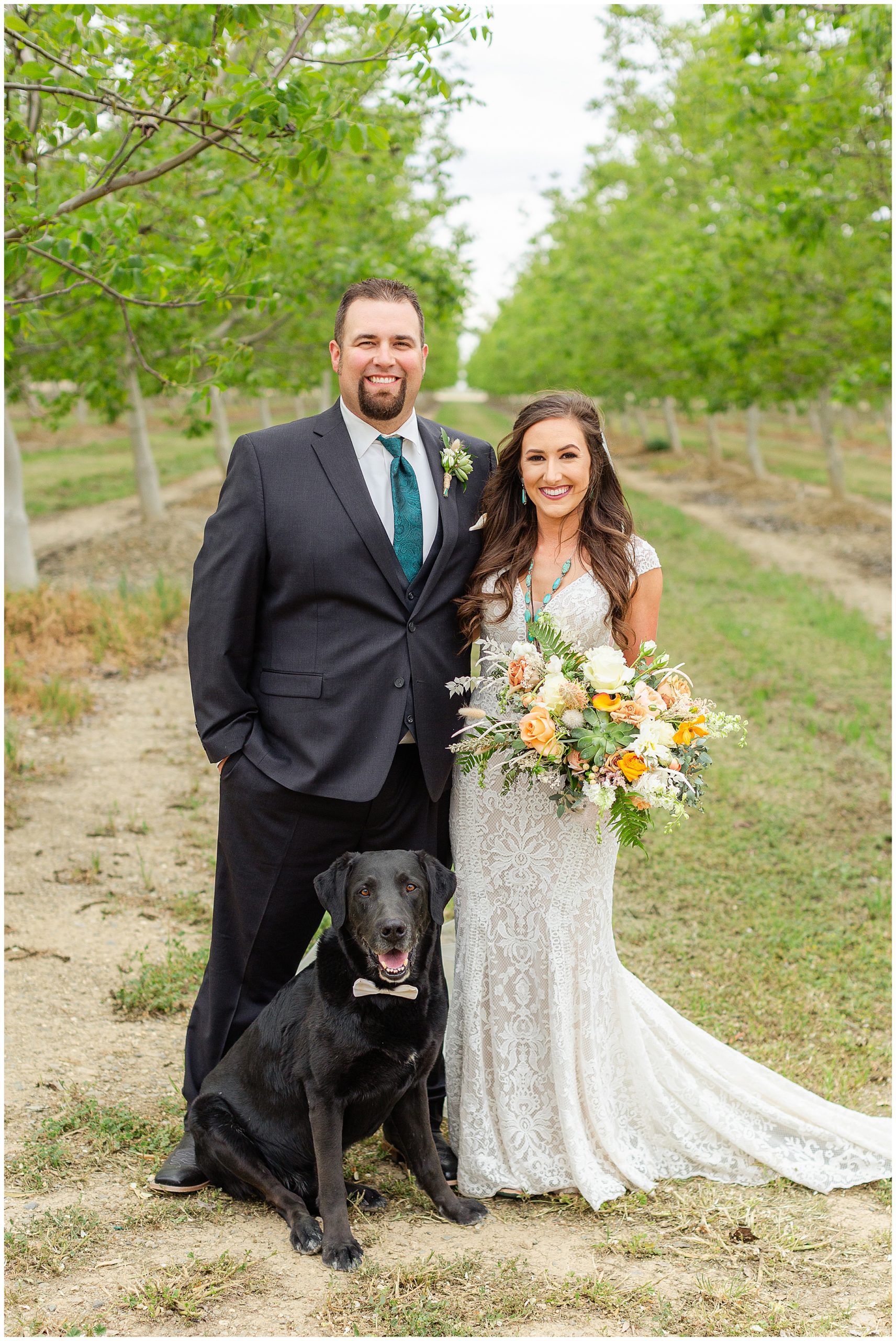Husband and Wife Pictures in the Orchard with Dog | Mackenzie + Matt