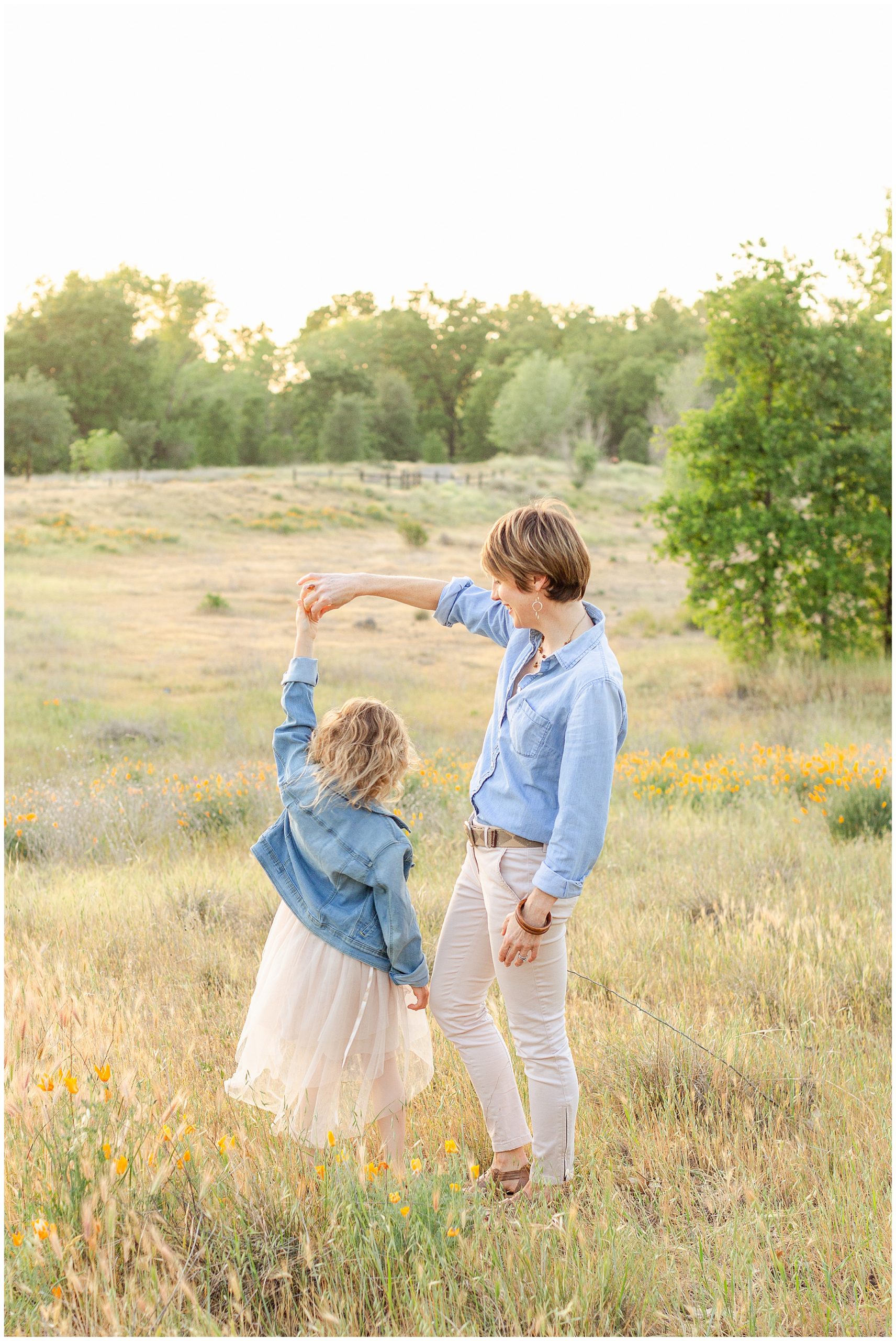 Grass Field Family Session Chico CA Poppy Golden Hour,