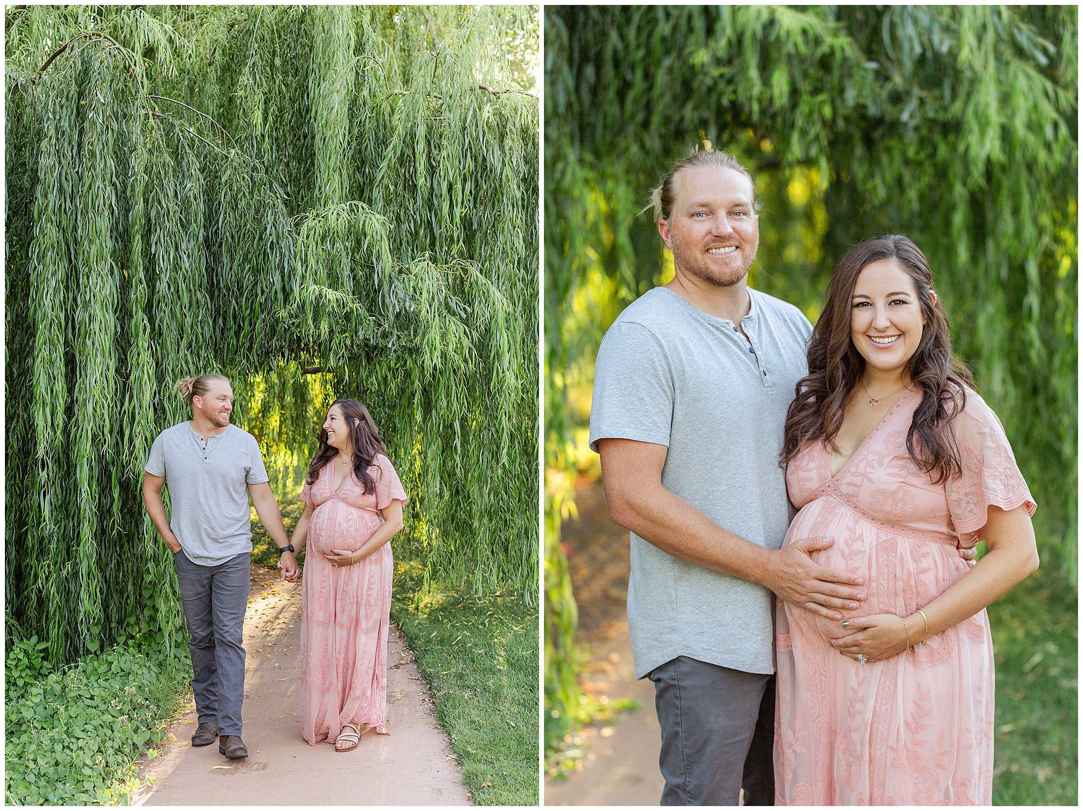 White Ranch Events Maternity Session Chico CA Pink Dress Willow Tree Pond,