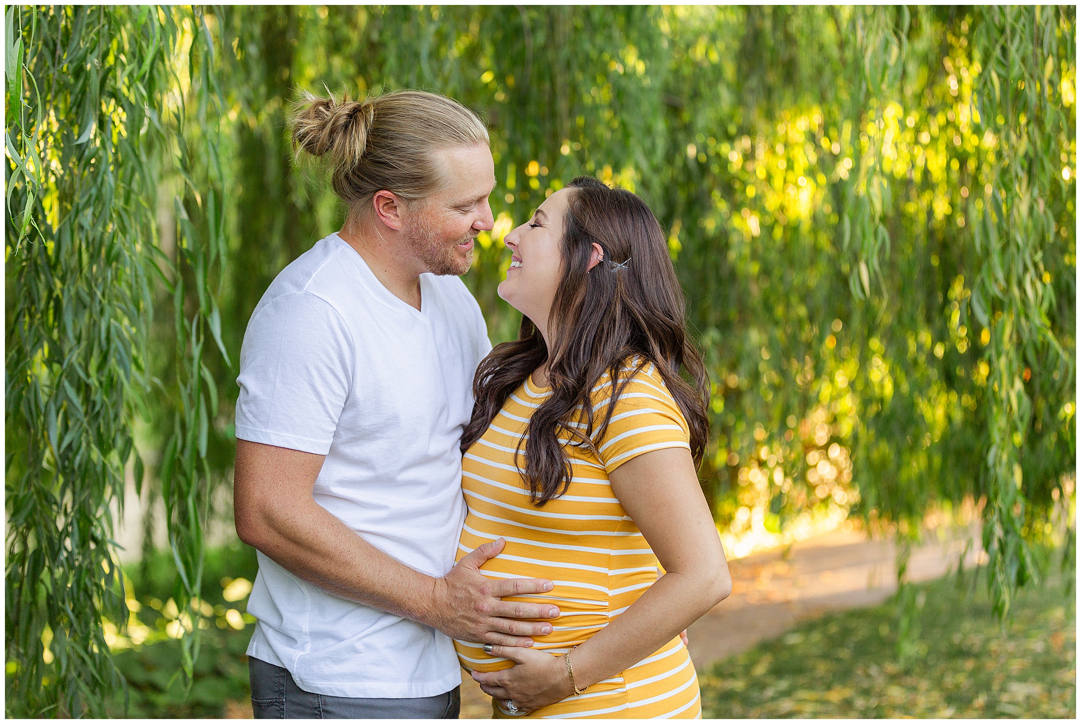 White Ranch Events Maternity Session Chico CA Pink Dress Willow Tree Pond,