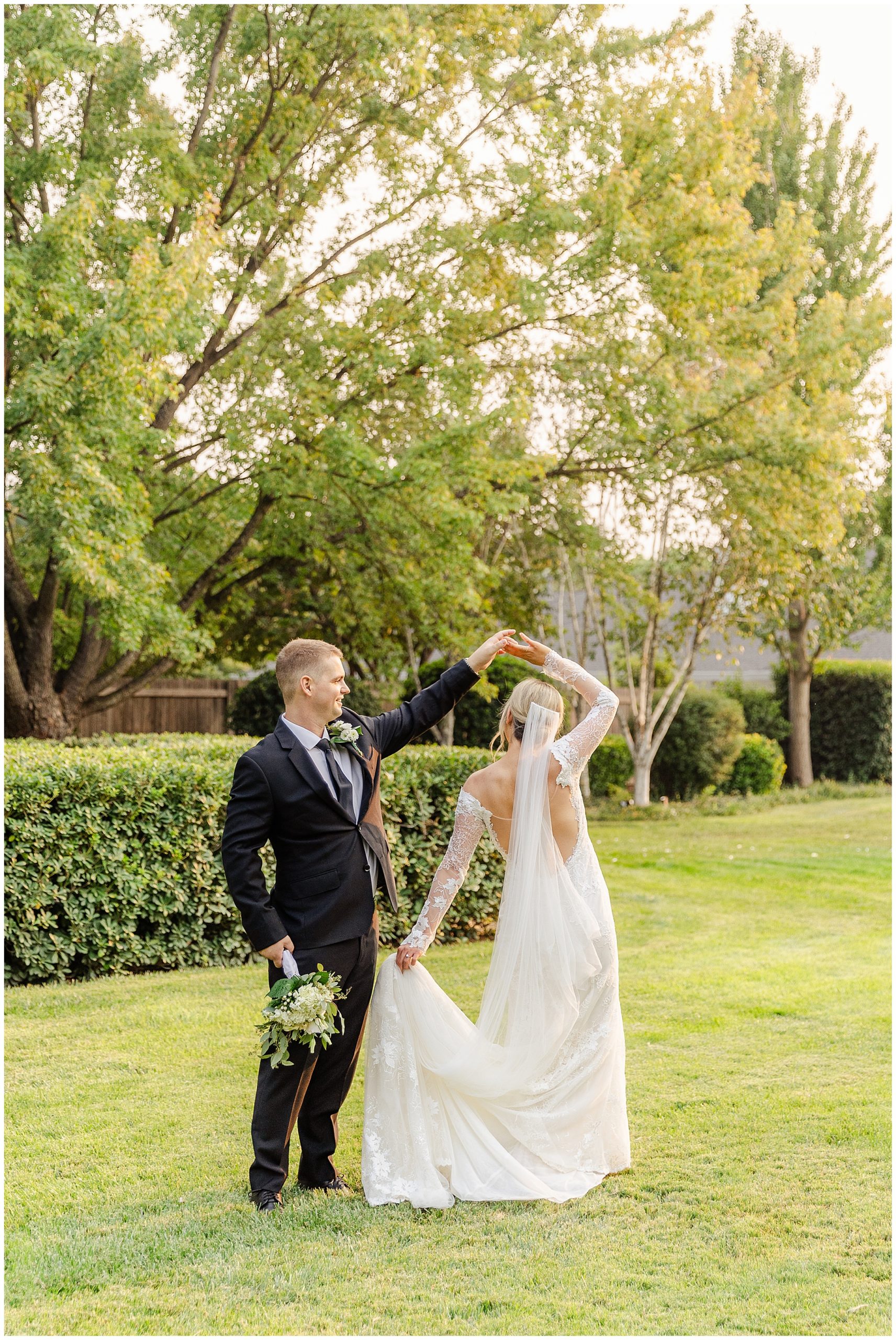 Micro Backyard Wedding Twirling in Garden | Emily + Tucker