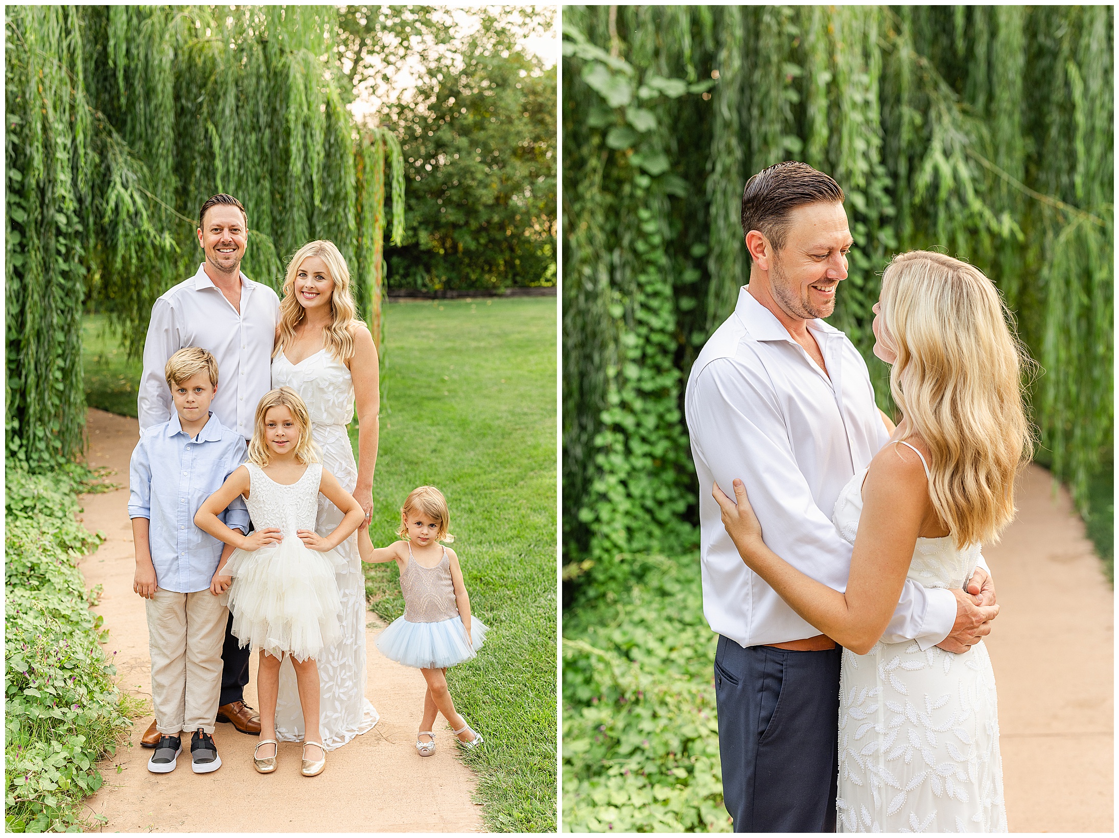 White Ranch Events Anniversary Family Session White Dress Willow Tree Pond,