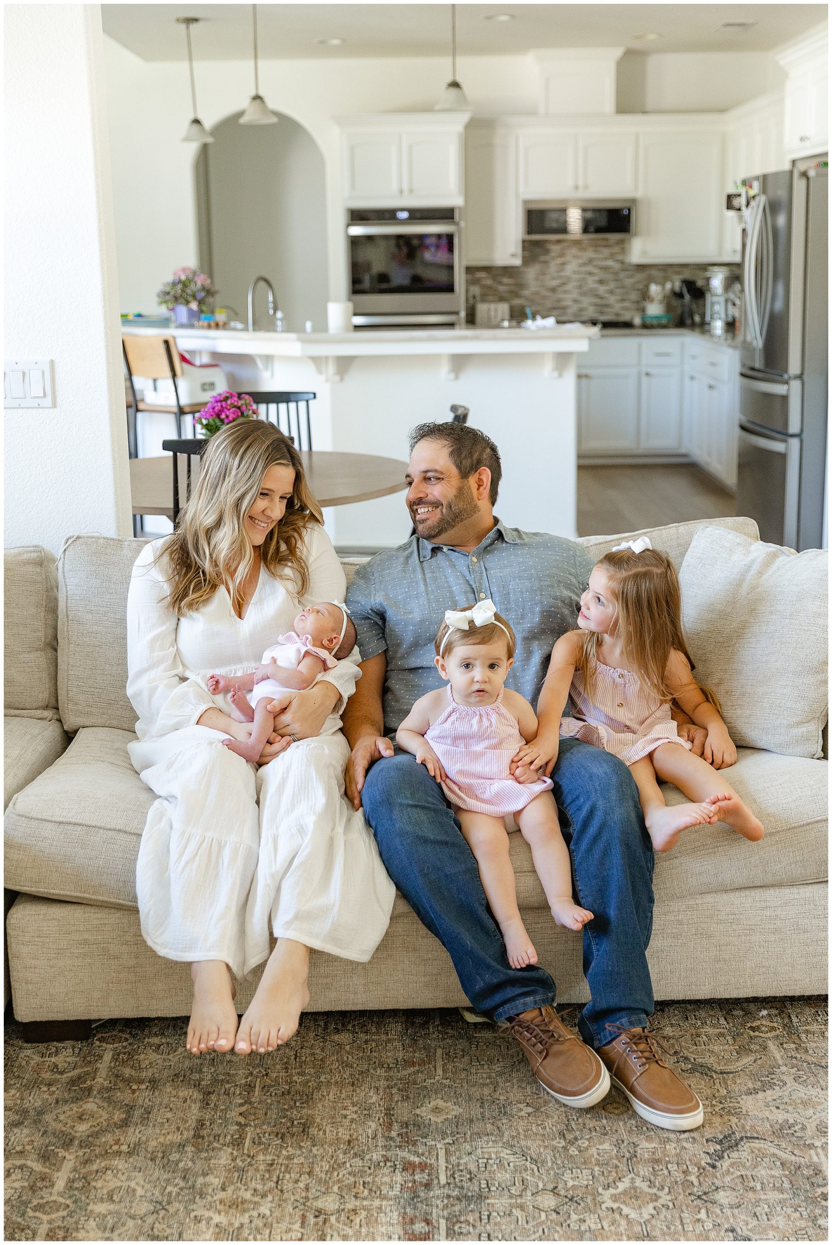 In Home Newborn Lifestyle Session in Living Room with Three Daughters | Jenna + Kevin