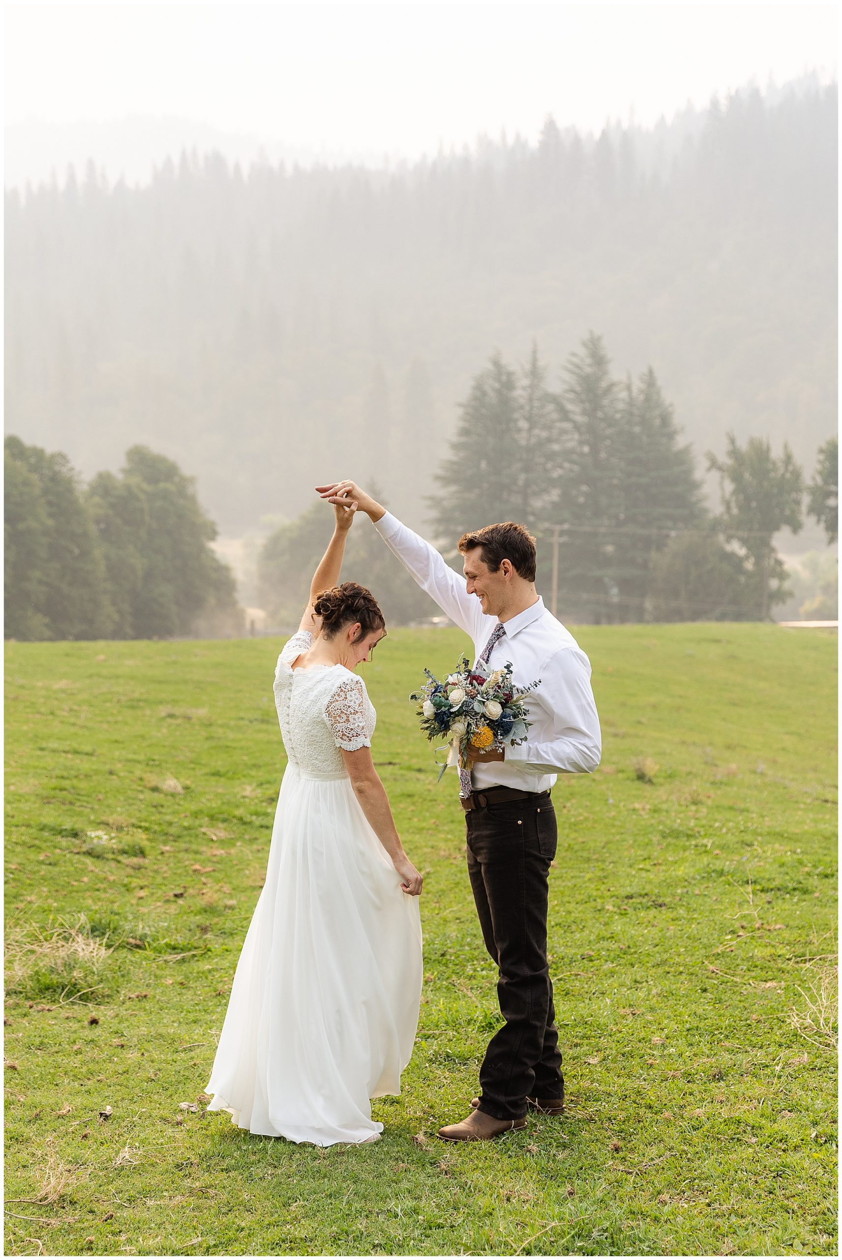 First Look at Country Wedding on Hillside | Treva + Ryan