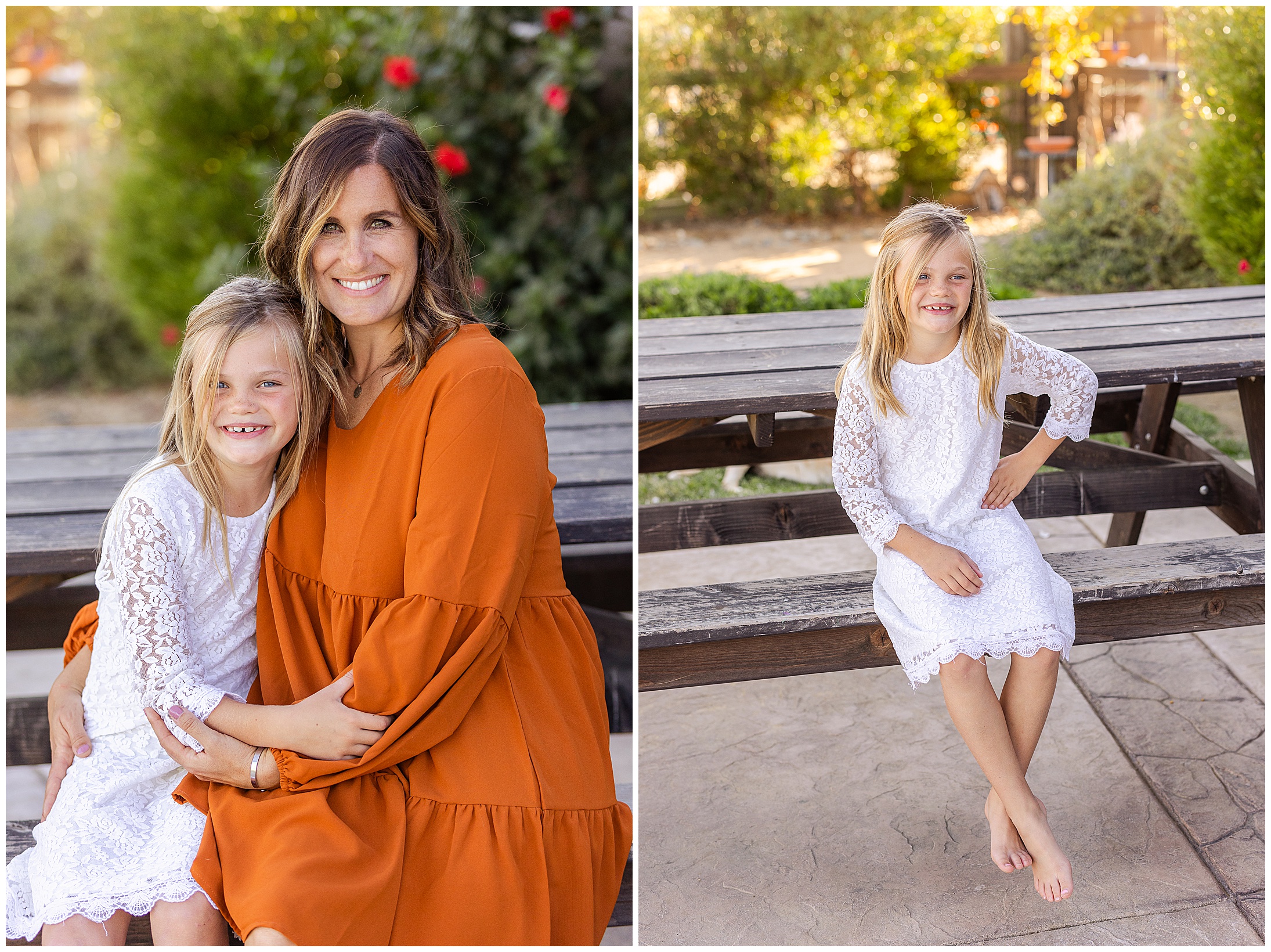 Country Home Family Portraits Fall October Orange Dress Picnic Bench,