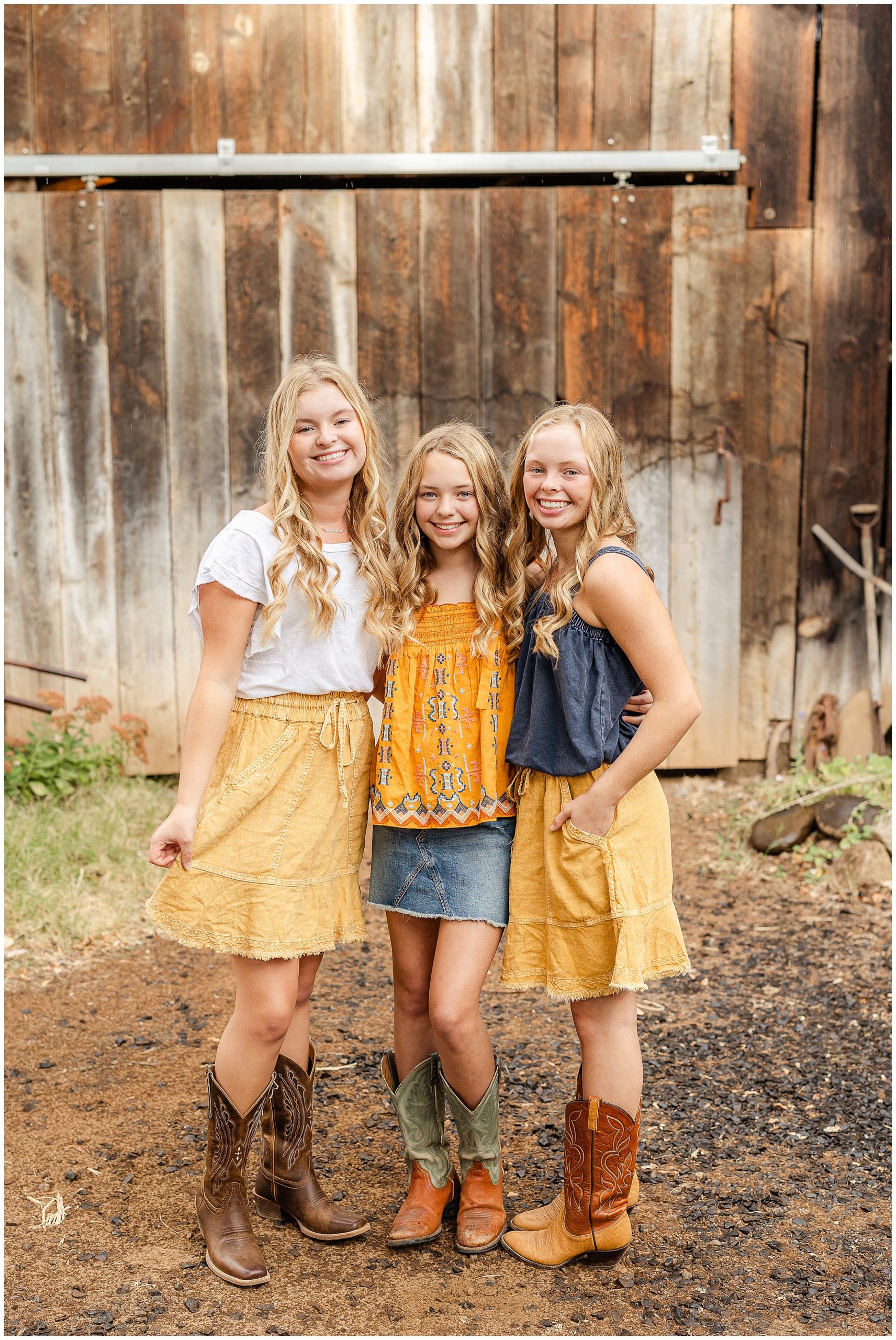White Ranch Events Country Sisters at Barn with Boots | Christy + Girls