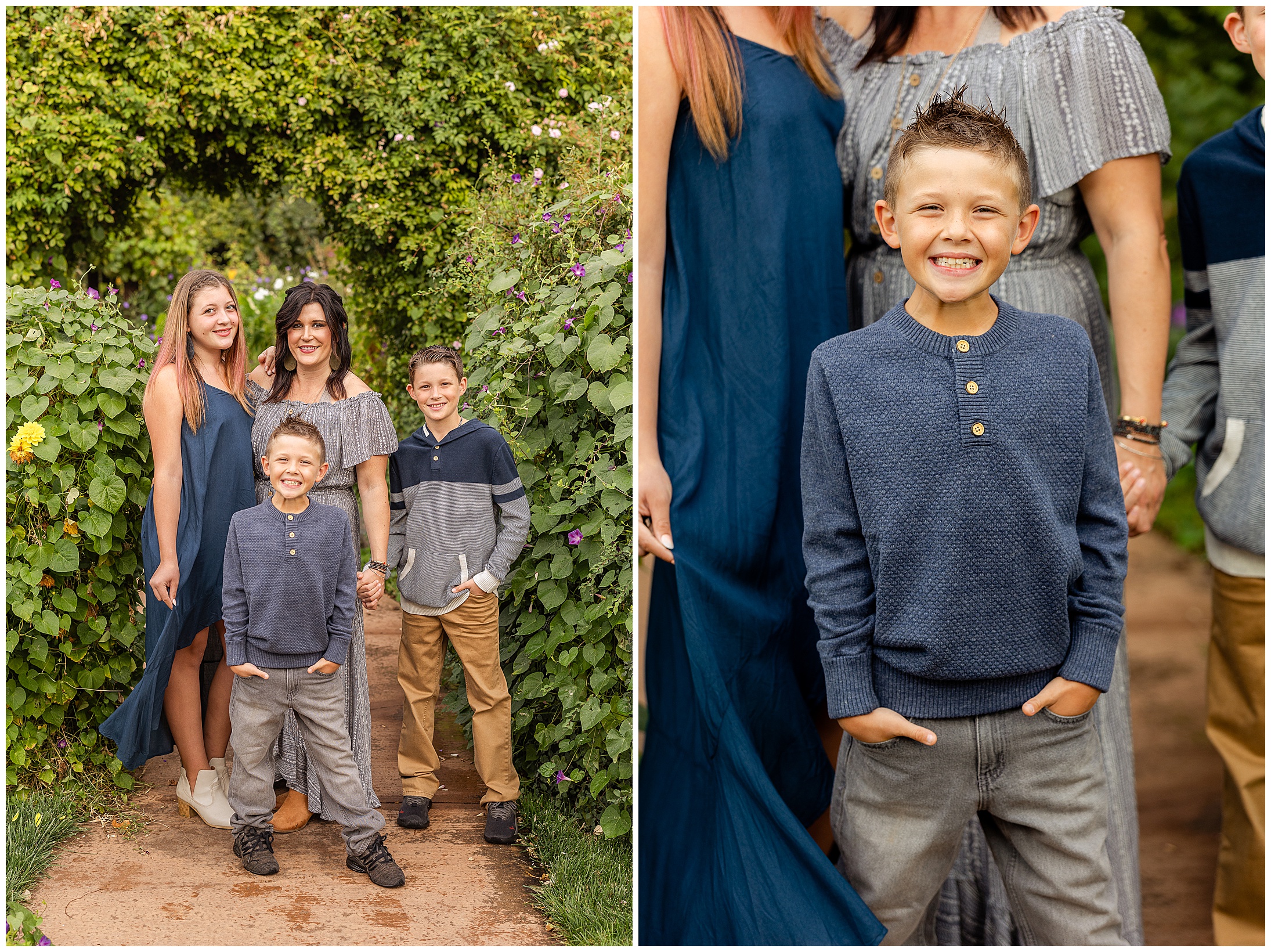 White Ranch Events Family Session Garden Willow Tree Barn Blue,