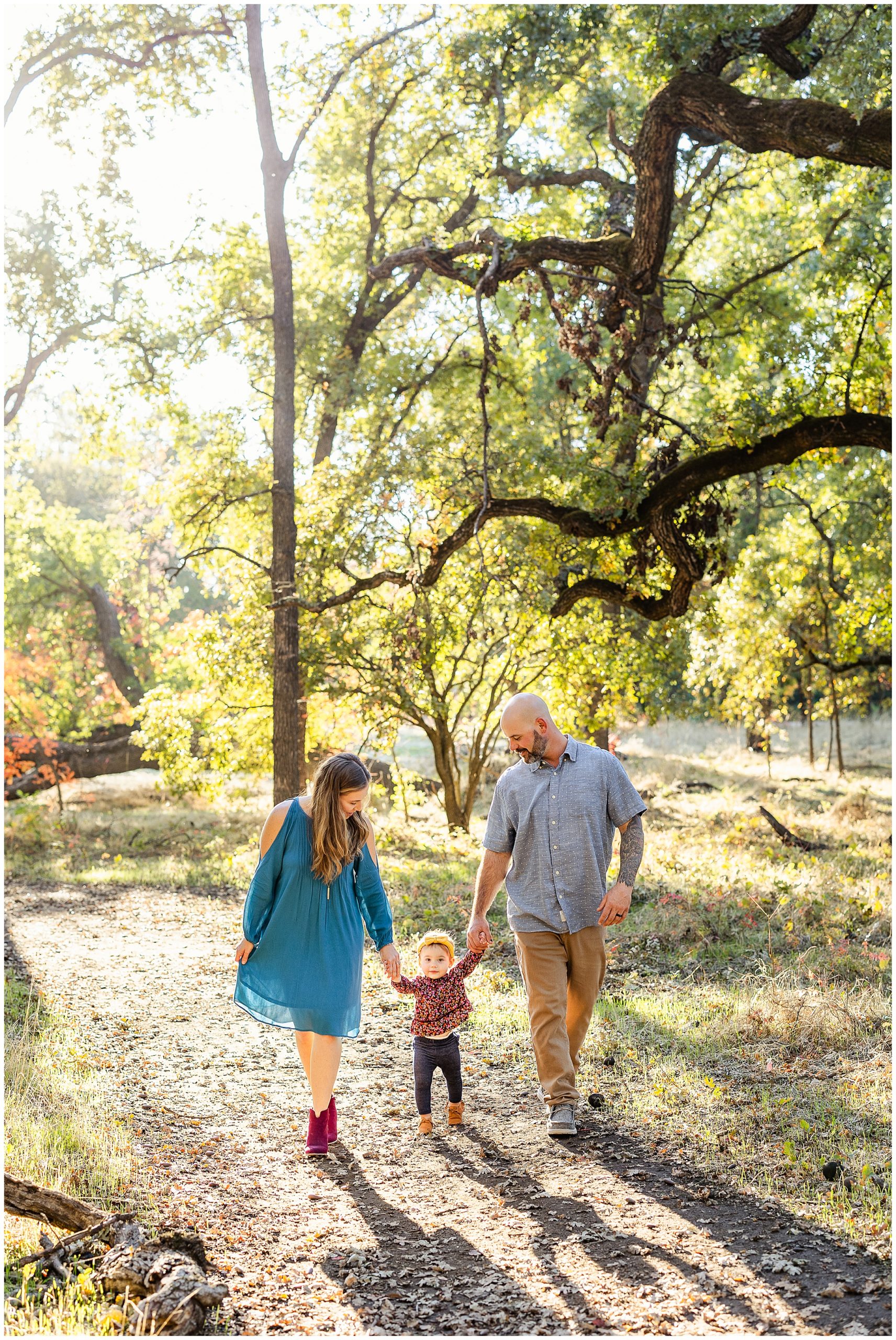 Walking in Bidwell Park with Teal Dress and Yellow Headband | Jana + Eric
