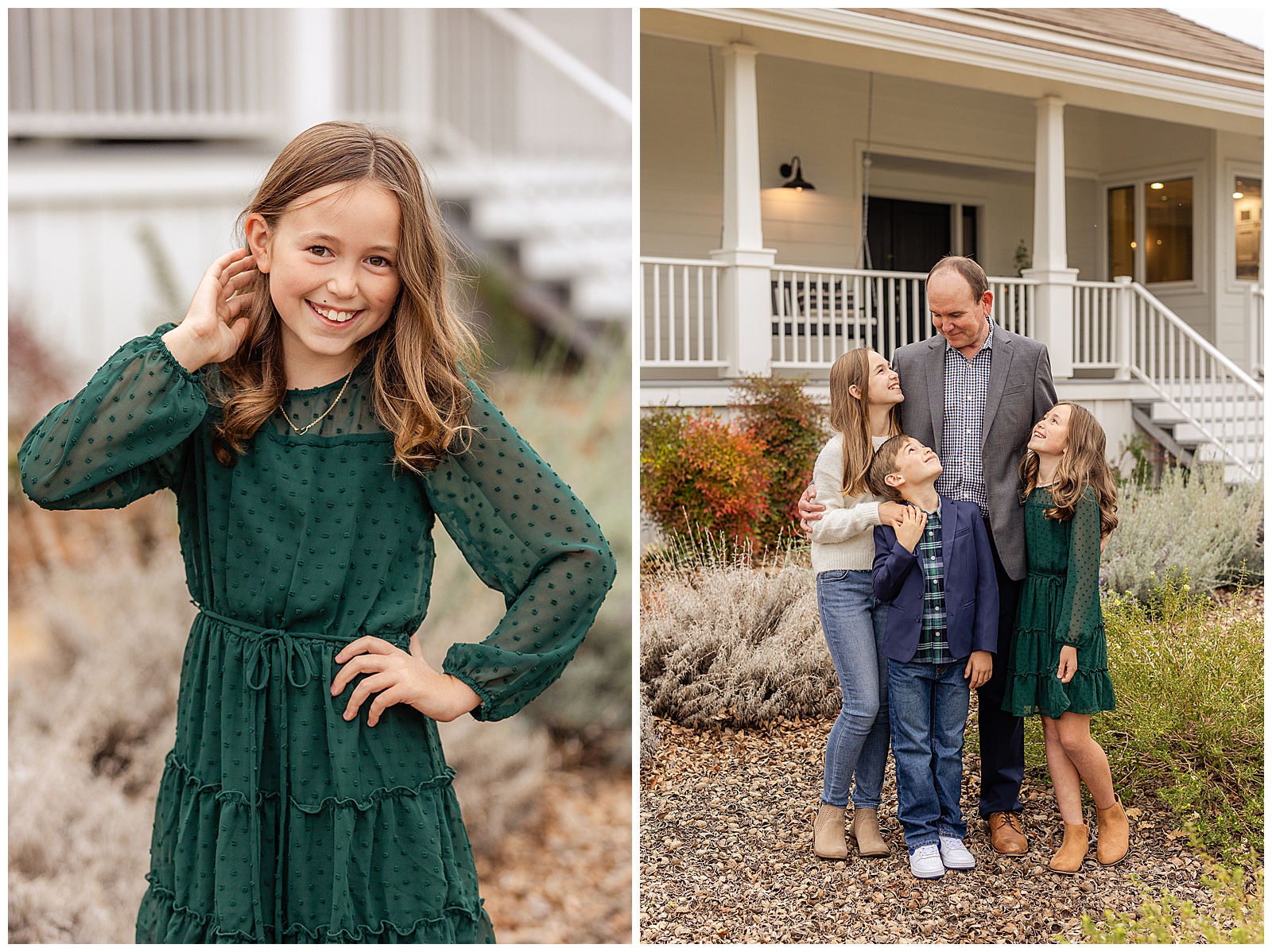 Family Session Chico CA Private Residence Fall Holiday Couple Green Front Porch,
