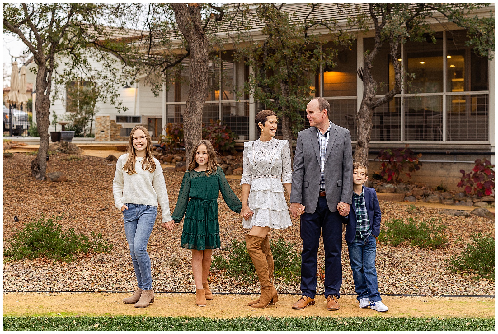 Family Session Chico CA Private Residence Fall Holiday Couple Green Front Porch,