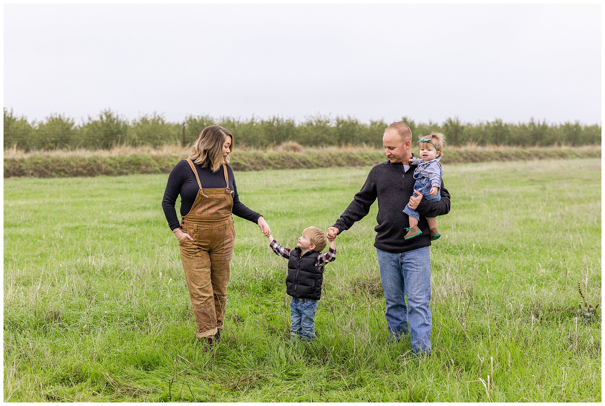 Family Session Private Residence Orland CA Grass Field Overalls,
