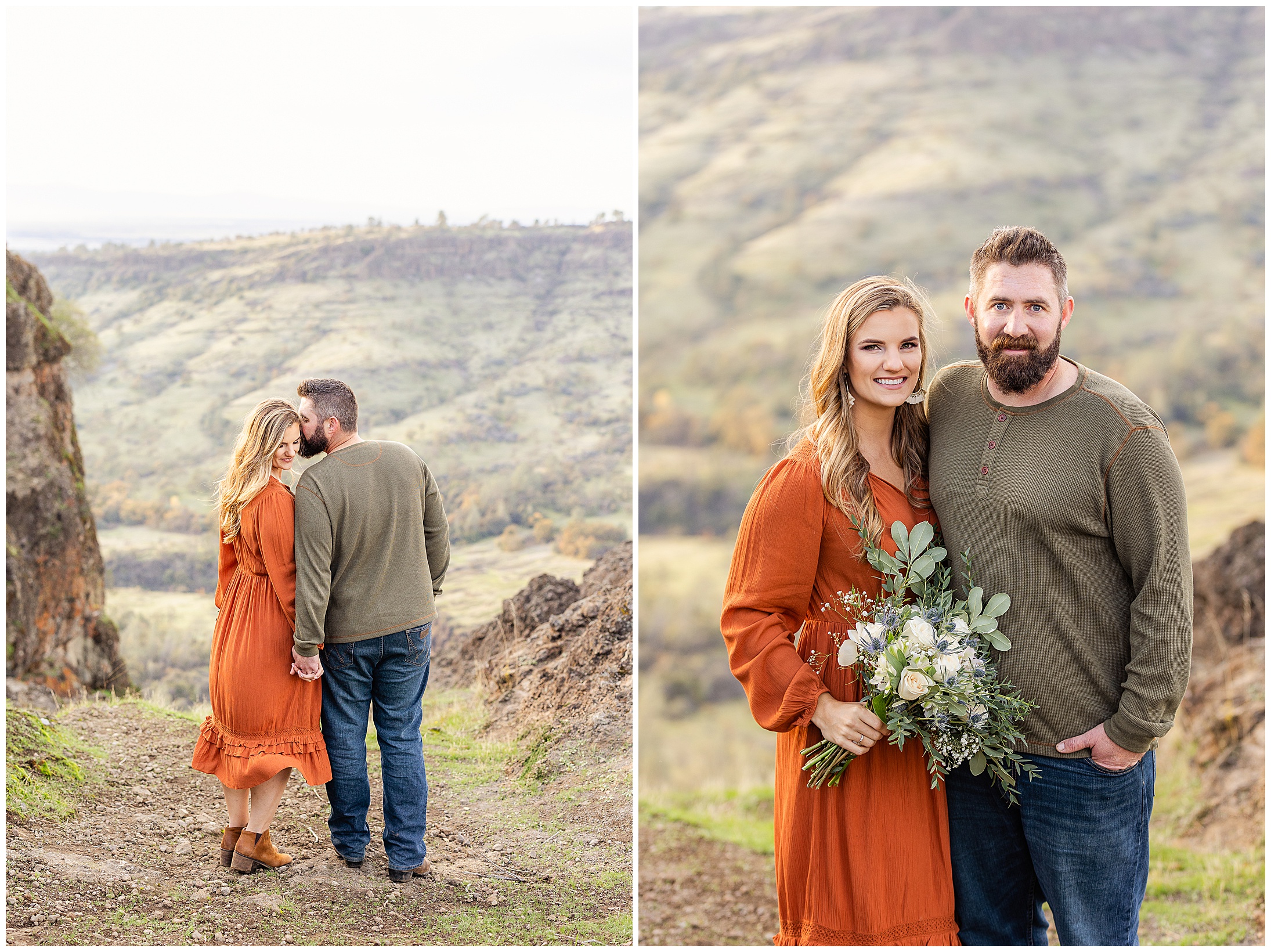 Upper Bidwell Park Peregrine Point Disc Golf Course Chico CA Engagement Session Floral Bouquet Fall November Canyon,