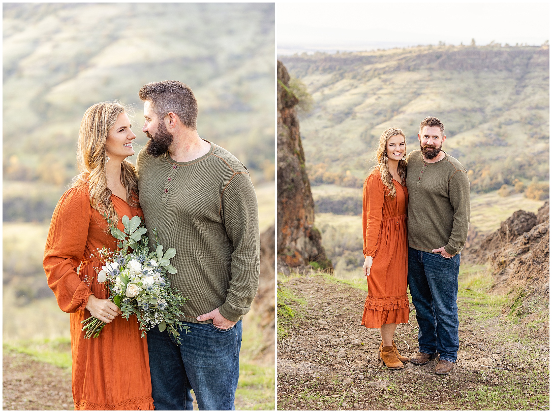Upper Bidwell Park Peregrine Point Disc Golf Course Chico CA Engagement Session Floral Bouquet Fall November Canyon,