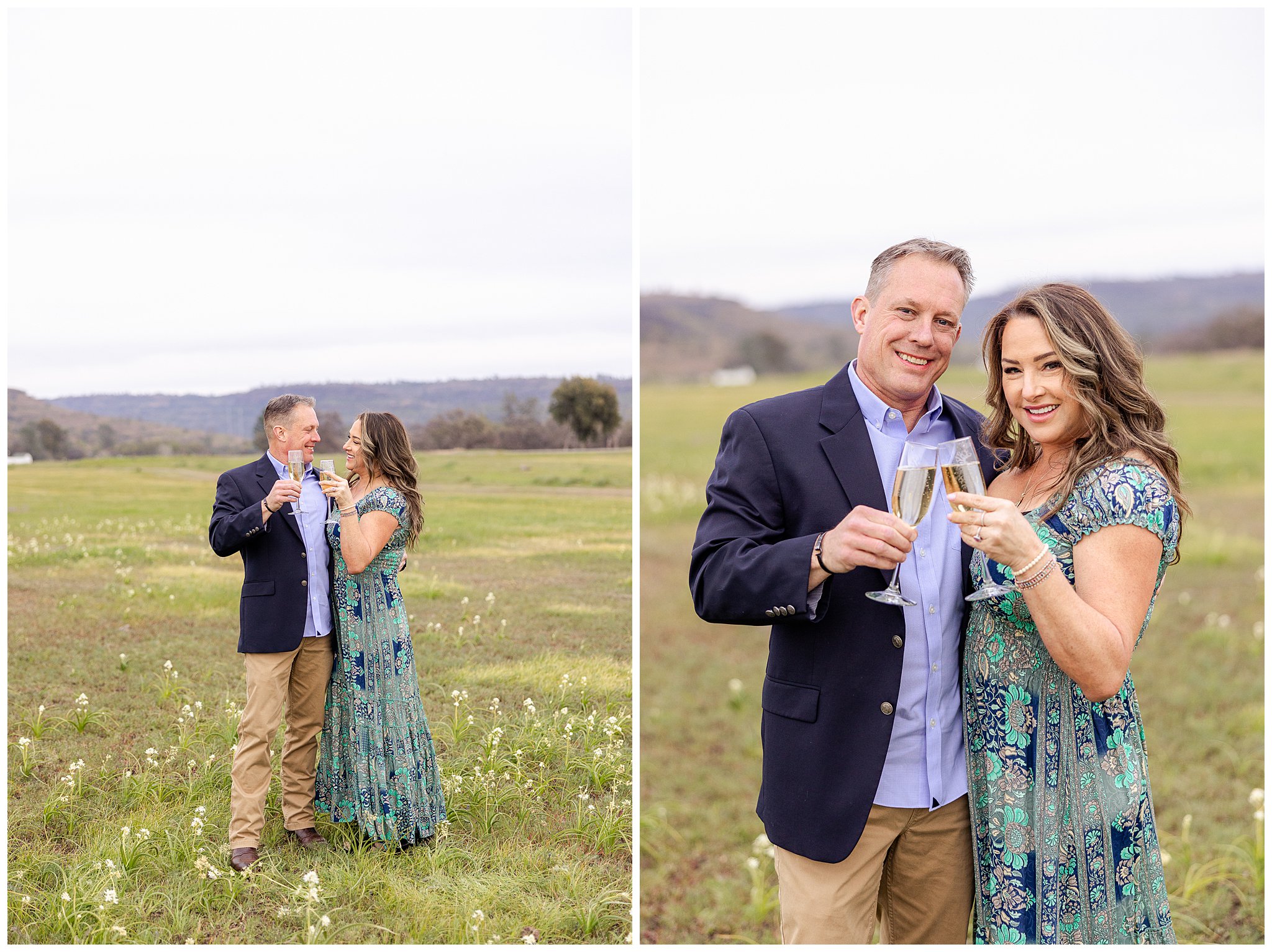 Upper Bidwell Park Engagement Session Chico CA Trail Wildflowers Champagne,