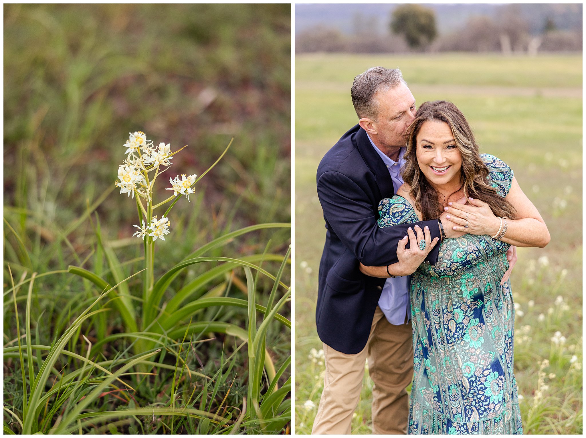 Upper Bidwell Park Engagement Session Chico CA Trail Wildflowers Champagne,