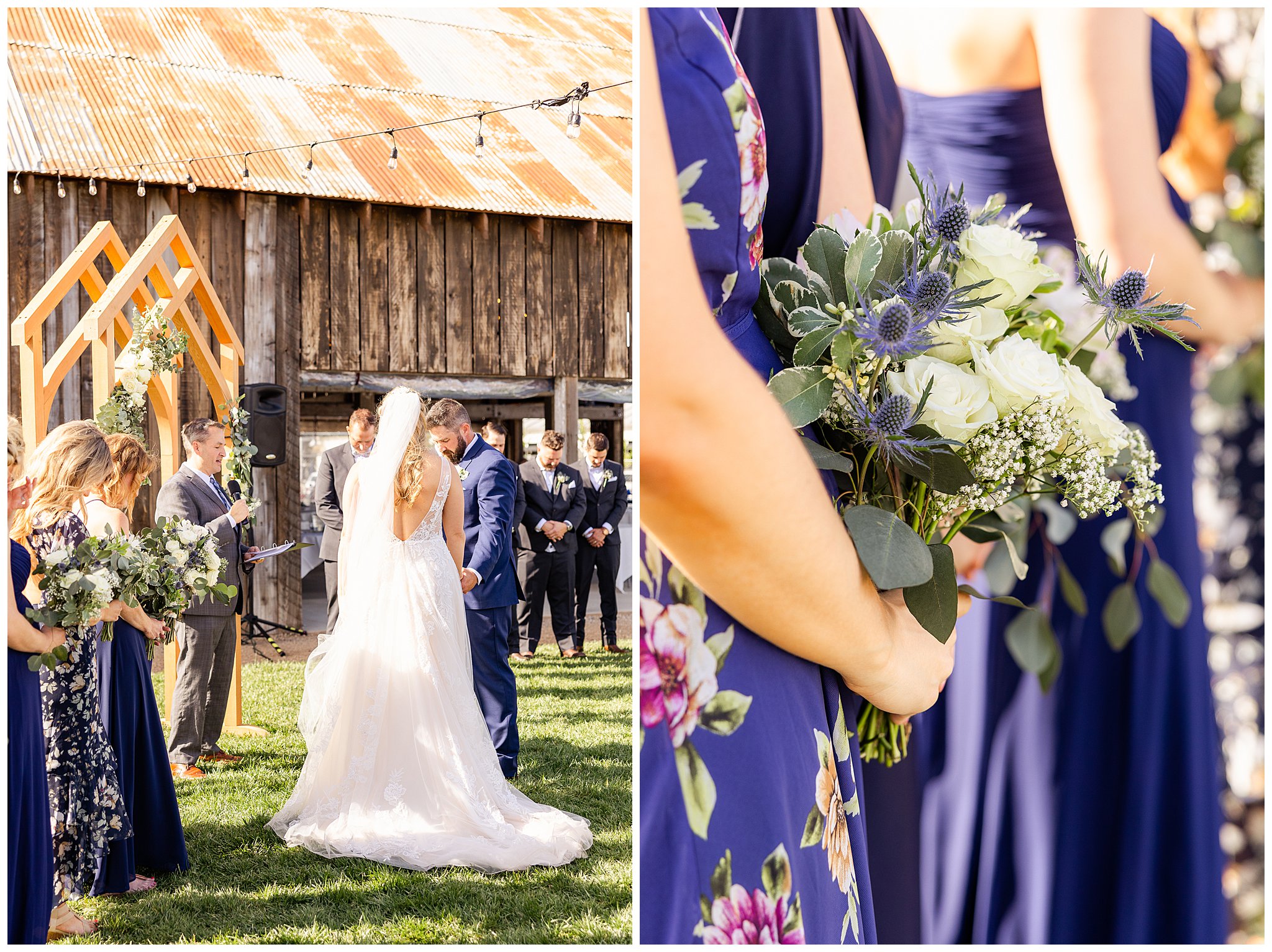 The Barn at Meriam Park Events Wedding Chico CA Daycamp Coffee Spring April Wedding Blue Floral Dresses First Look,