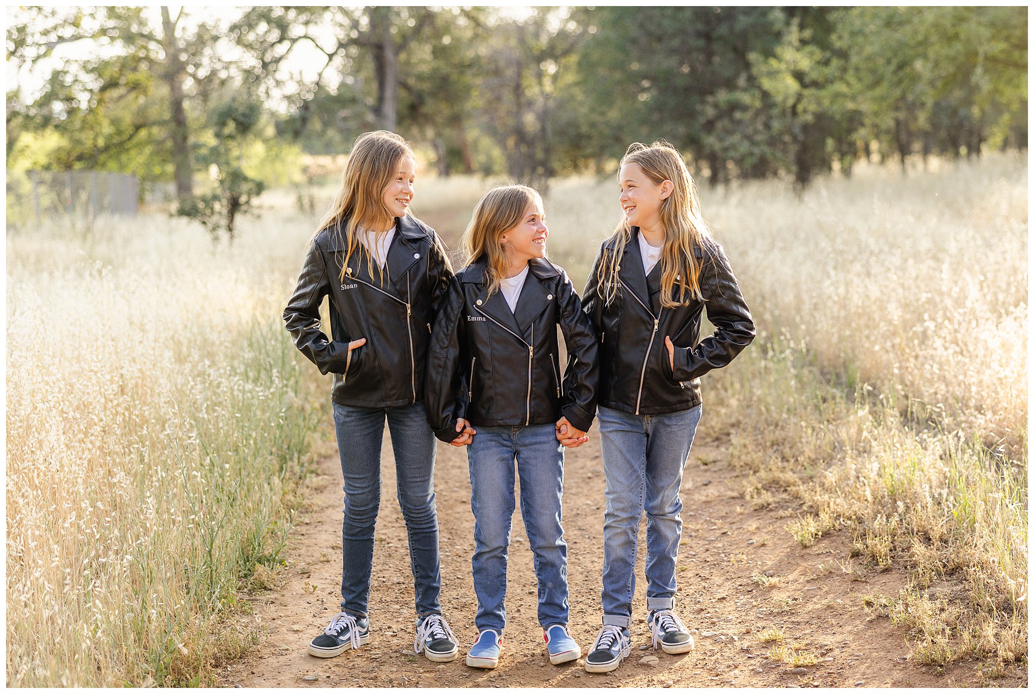 Upper Bidwell Park Trail Girlfriends Session Chico CA Moto Jackets Jeans Spring May,