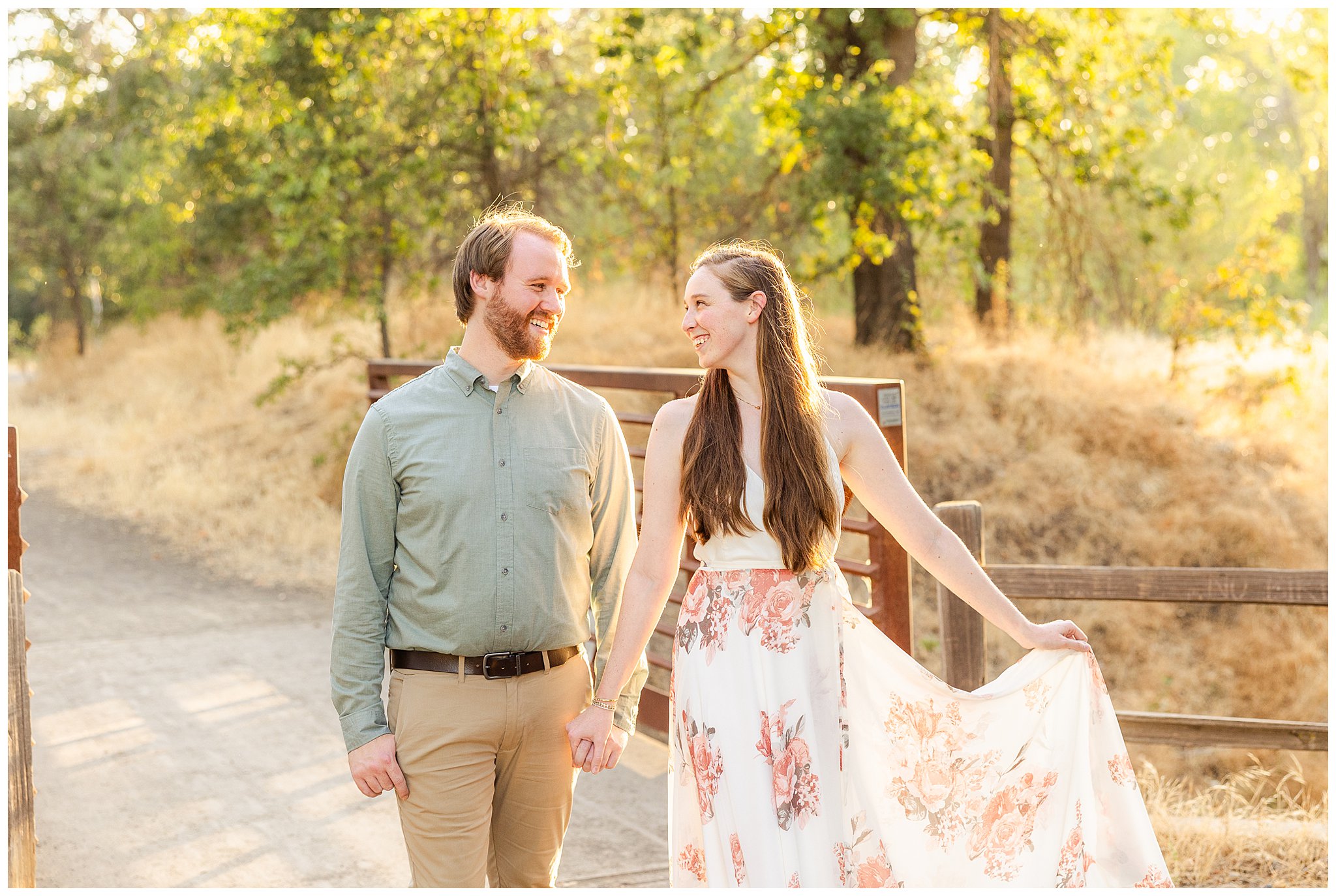 Grass Field Engagement Session Chico CA Cake Valley Oak Trees Summer August,