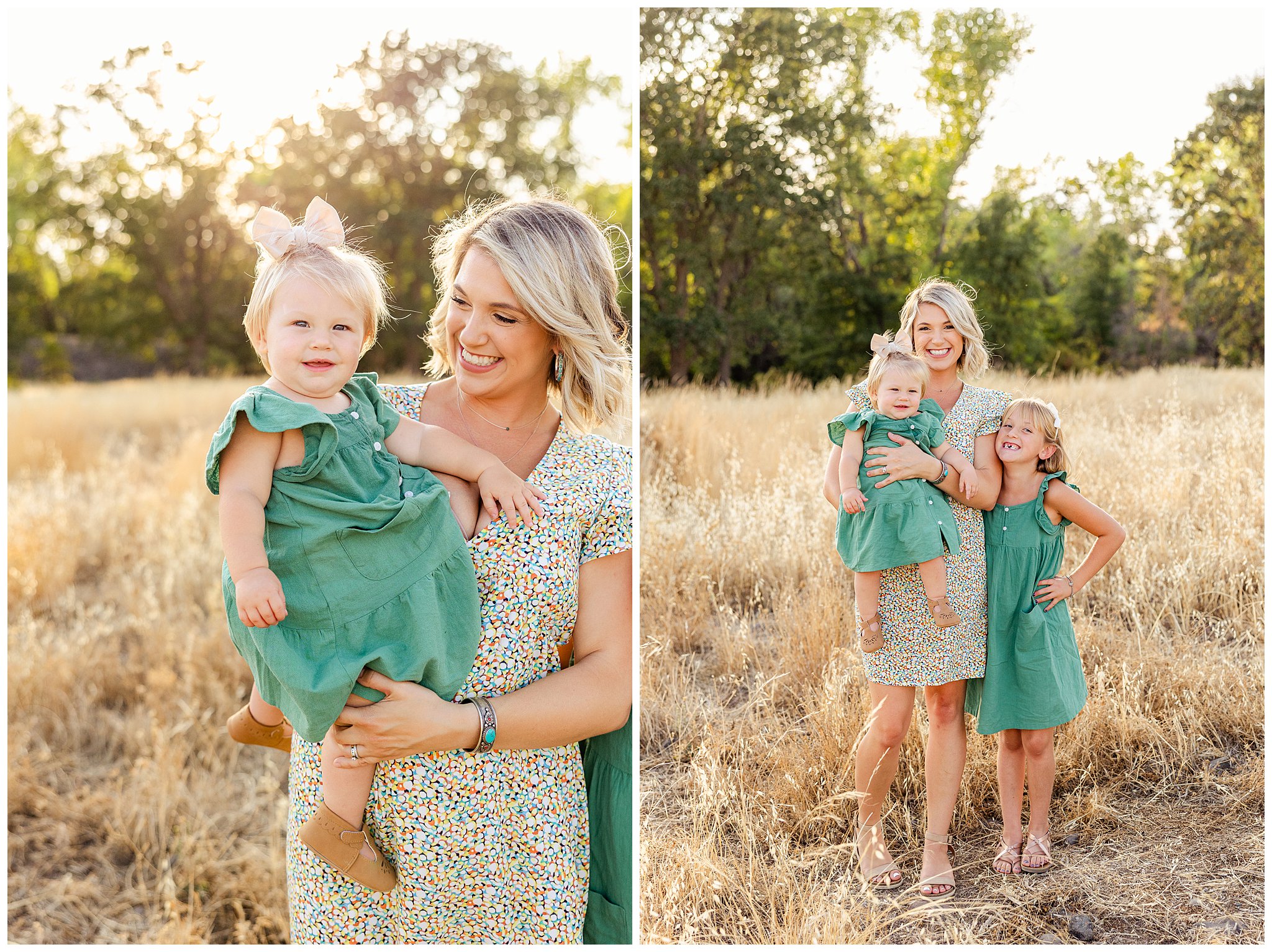 Grass Field Family Session Chico CA Summer August One Year Old Baby Girl Dress Dresses Cowboy Hat Boots,